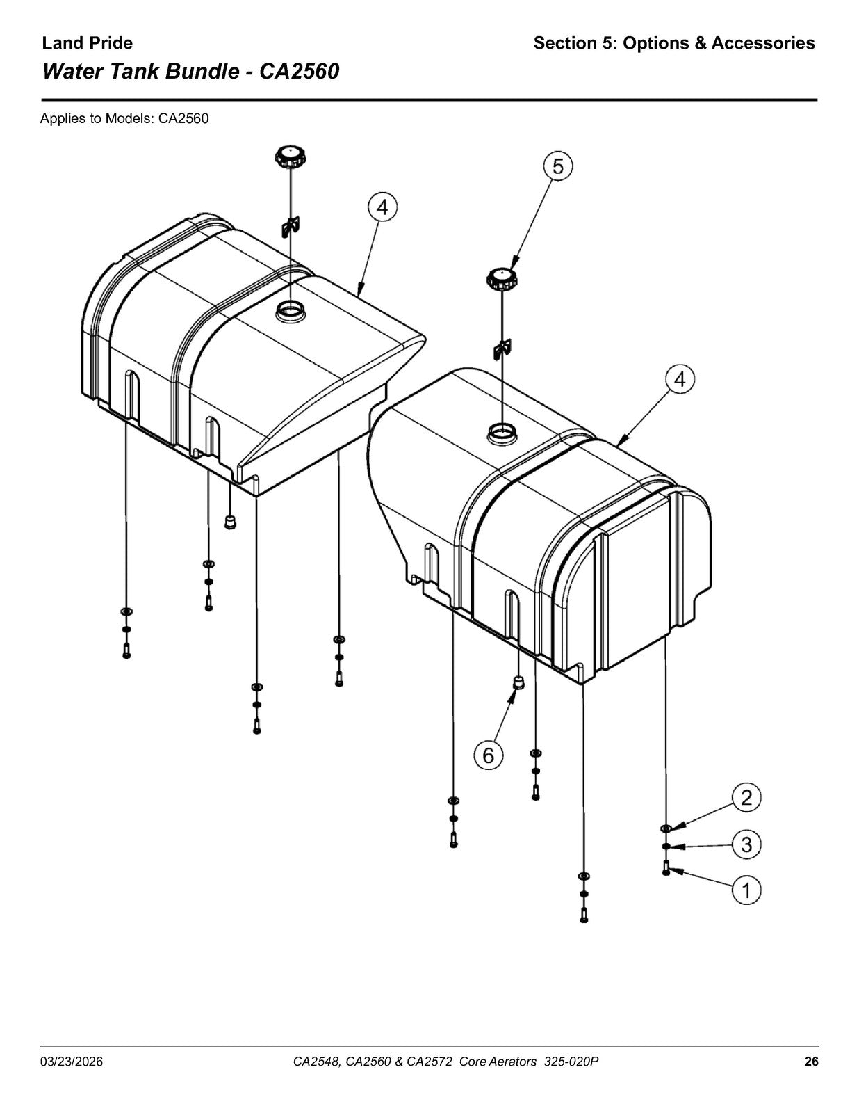 LAND PRIDE CA25 Series Core Aerators Parts Manual 2026 - WIRE BOUND - COVERS