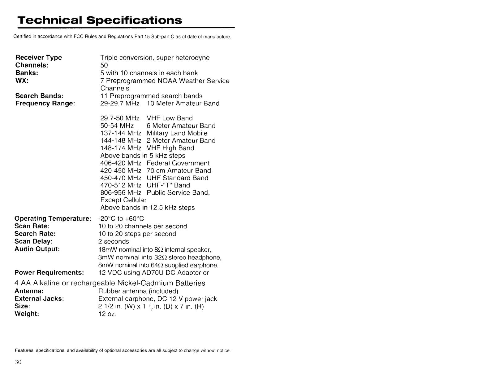 UNIDEN BEARCAT Scanner Operating Instructions Manual - BOUND - COVERS - FOLDOUTS