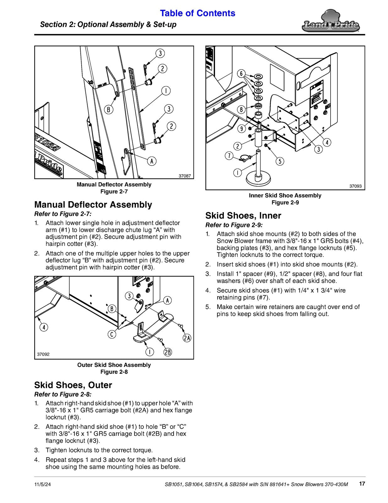 LAND PRIDE SB10 Series Snow Blowers Operators Manual - WIRE BOUND - TOUGH COVERS