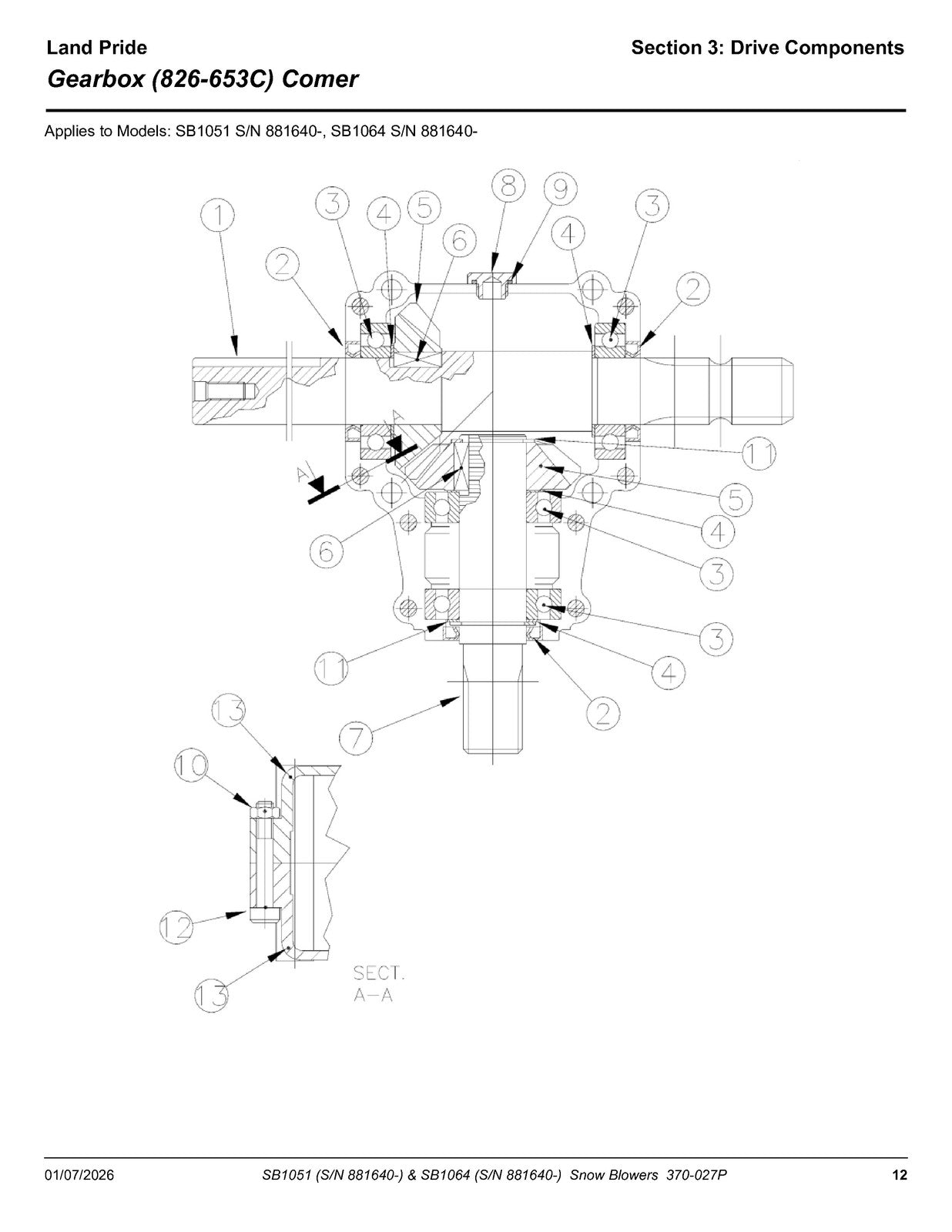 LAND PRIDE SB10 Series Snow Blowers Parts Manual 2025 - WIRE BOUND - COVERS