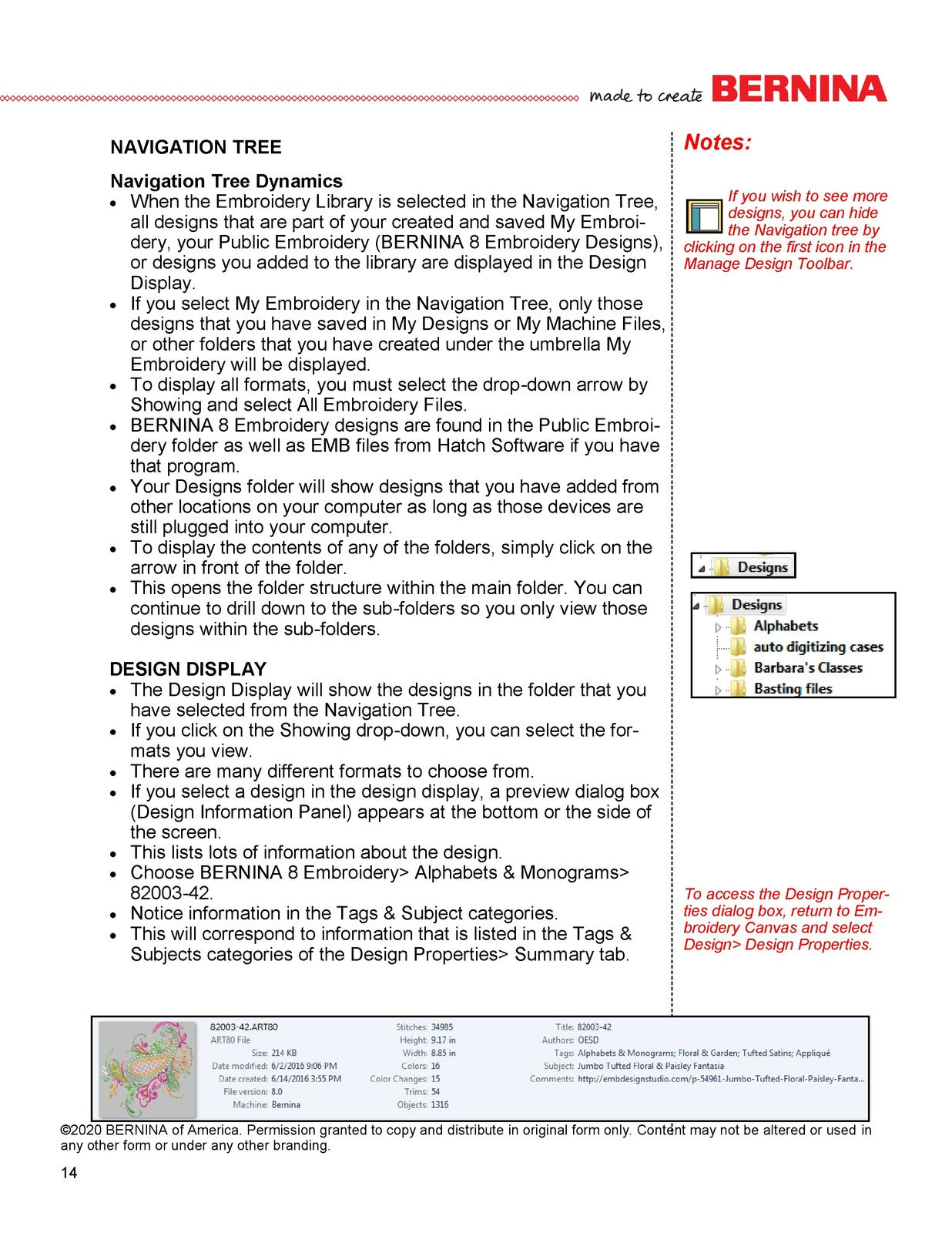 BERNINA 82 Embroidery Software Application Programs Workbook Manual 2020
