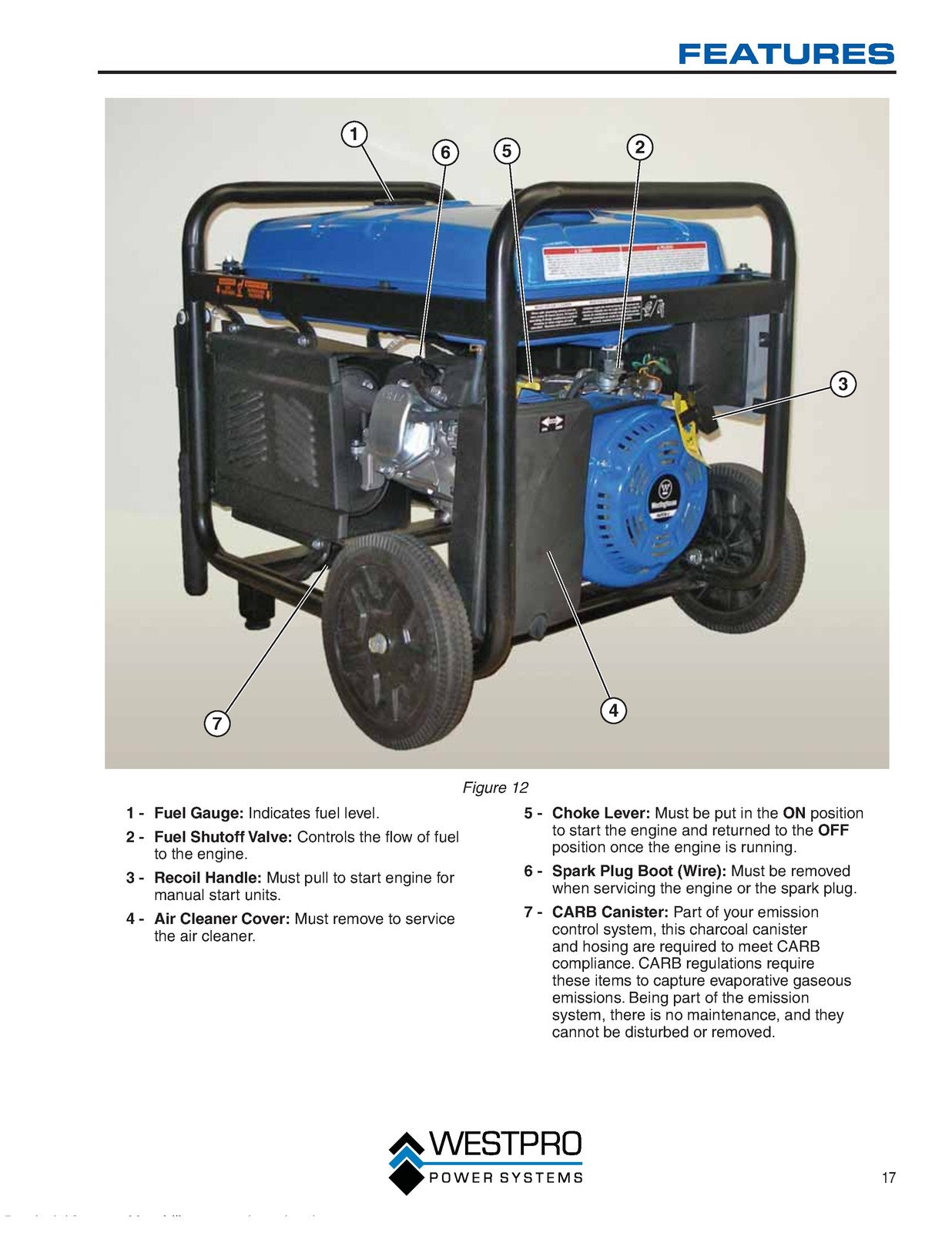 WESTINGHOUSE Portable Generator WH4500  WH6000 WH7000E Owners Manual - BOUND