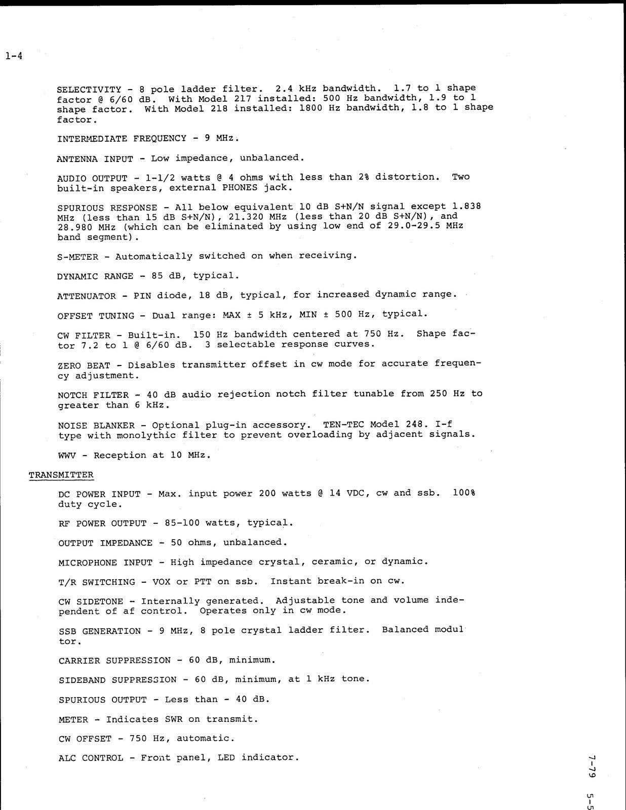 TEN TEC Omni A 545 Omni D_546 Original Series Owners Manual - WIRE BOUND