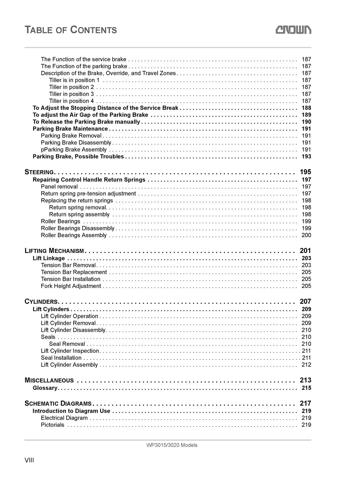 CROWN WP3015 WP3020 Walkie Pallet Truck Maintenance Manual - WIRE BOUND - COVERS