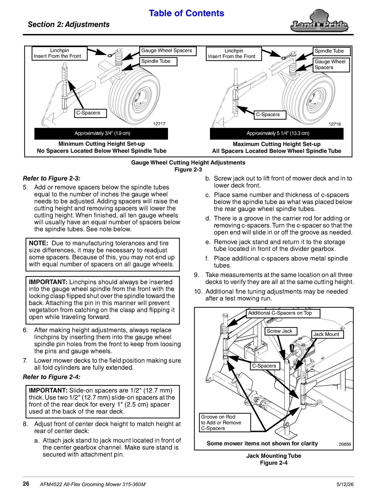 LAND PRIDE AFM4522 All-flex Mowers Operators Manual - WIRE BOUND - TOUGH COVERS