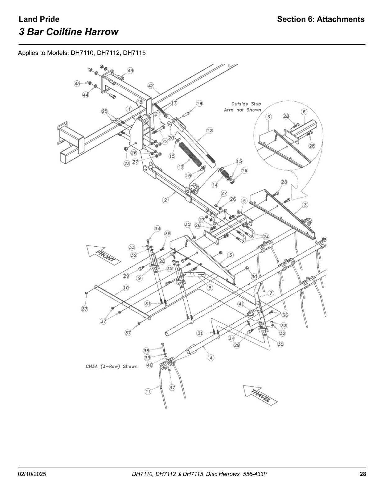 LAND PRIDE DH7100 Series Disc Harrows Parts Manual 2025 - WIRE BOUND - COVERS