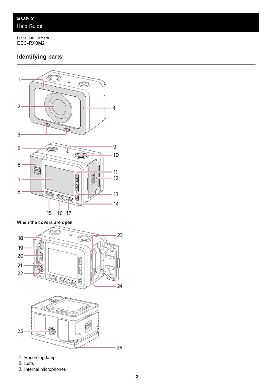 SONY DSC-RX0M2 Digital Still Camera Help Guide Manual 2019 - WIRE BOUND - COVERS