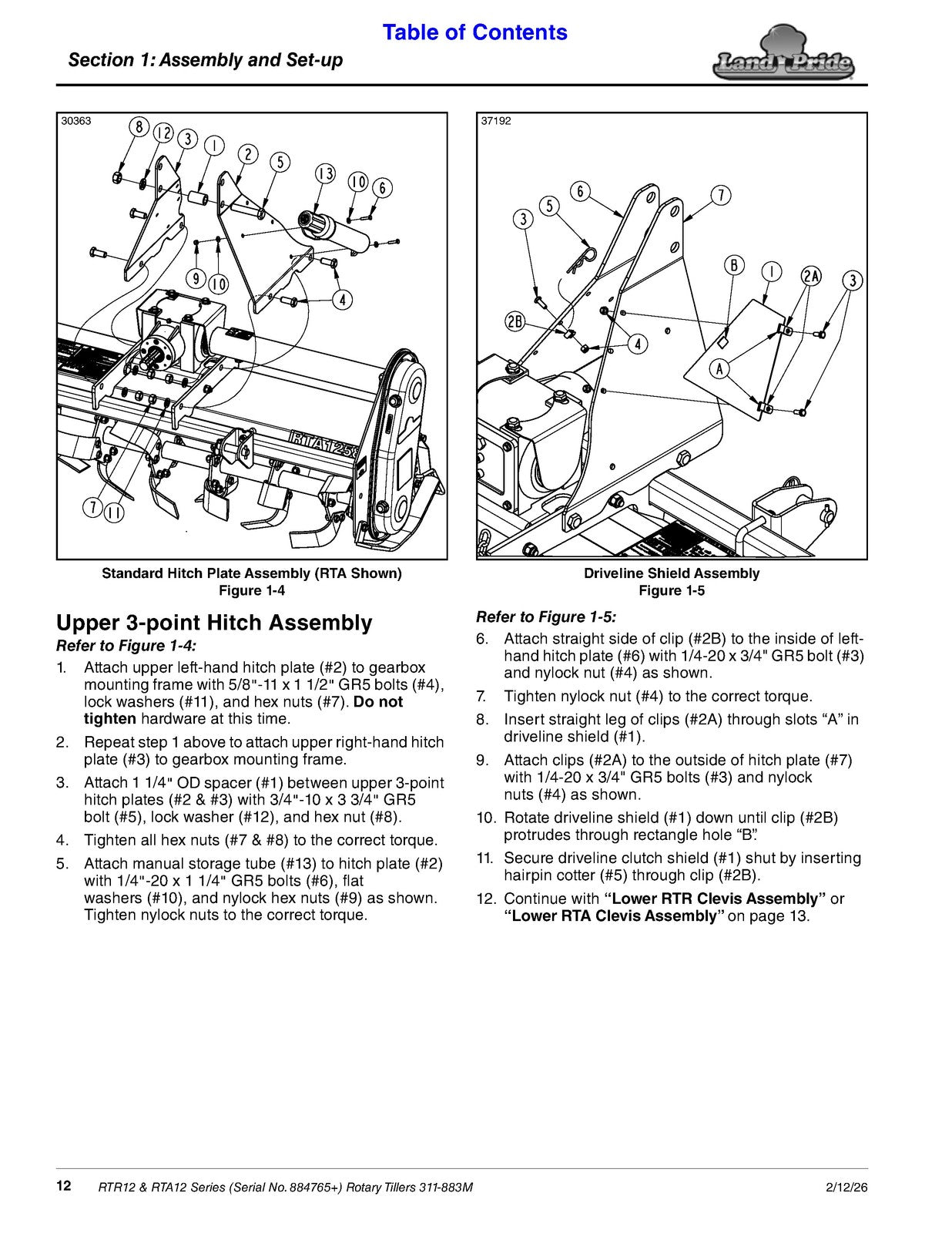 LAND PRIDE RTA12 Series Forward Rotation Rotary Tillers Operators Manual - BOUND