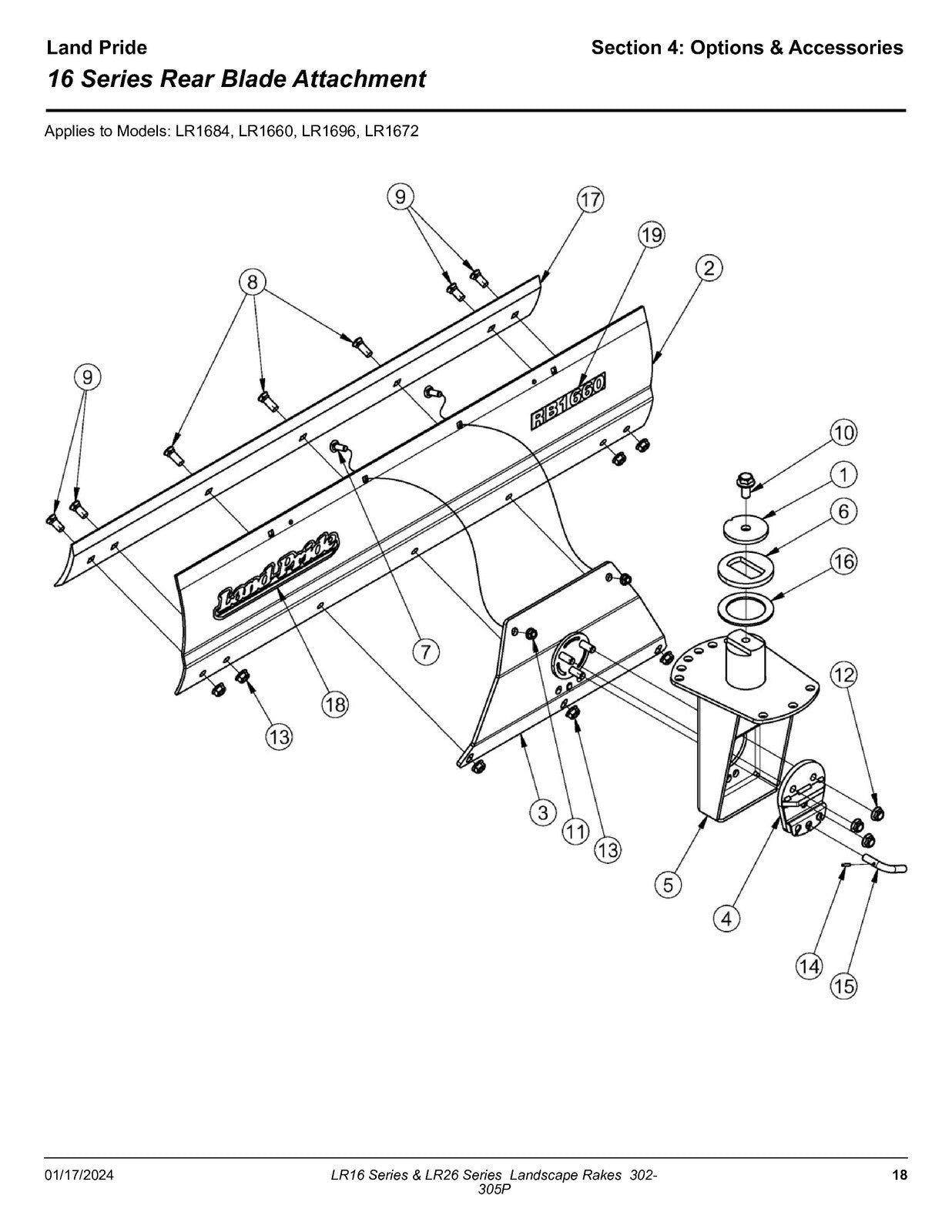 LAND PRIDE LR16 Series Landscape Rakes Parts Manual 2023 - WIRE BOUND - COVERS