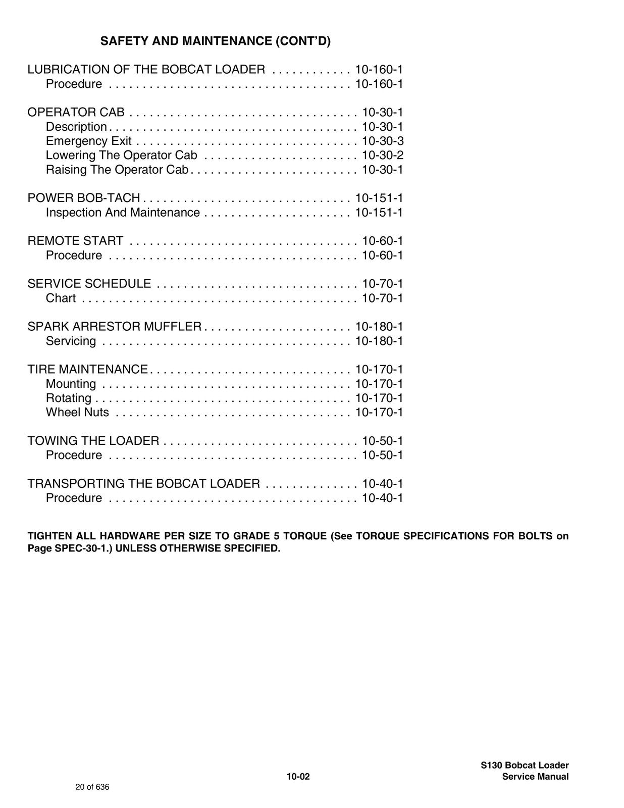 BOBCAT S130 Loader SN 524611001 and up Service Manual, BOUND, COVERS, FOLDOUTS