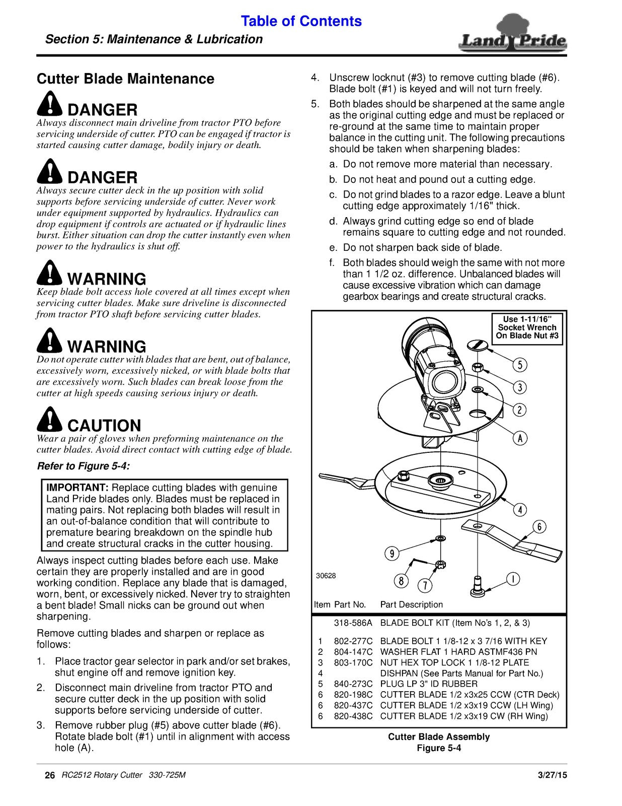 LAND PRIDE RC2512 Rotary Cutters Operators Manual 2015 - WIRE BOUND - COVERS