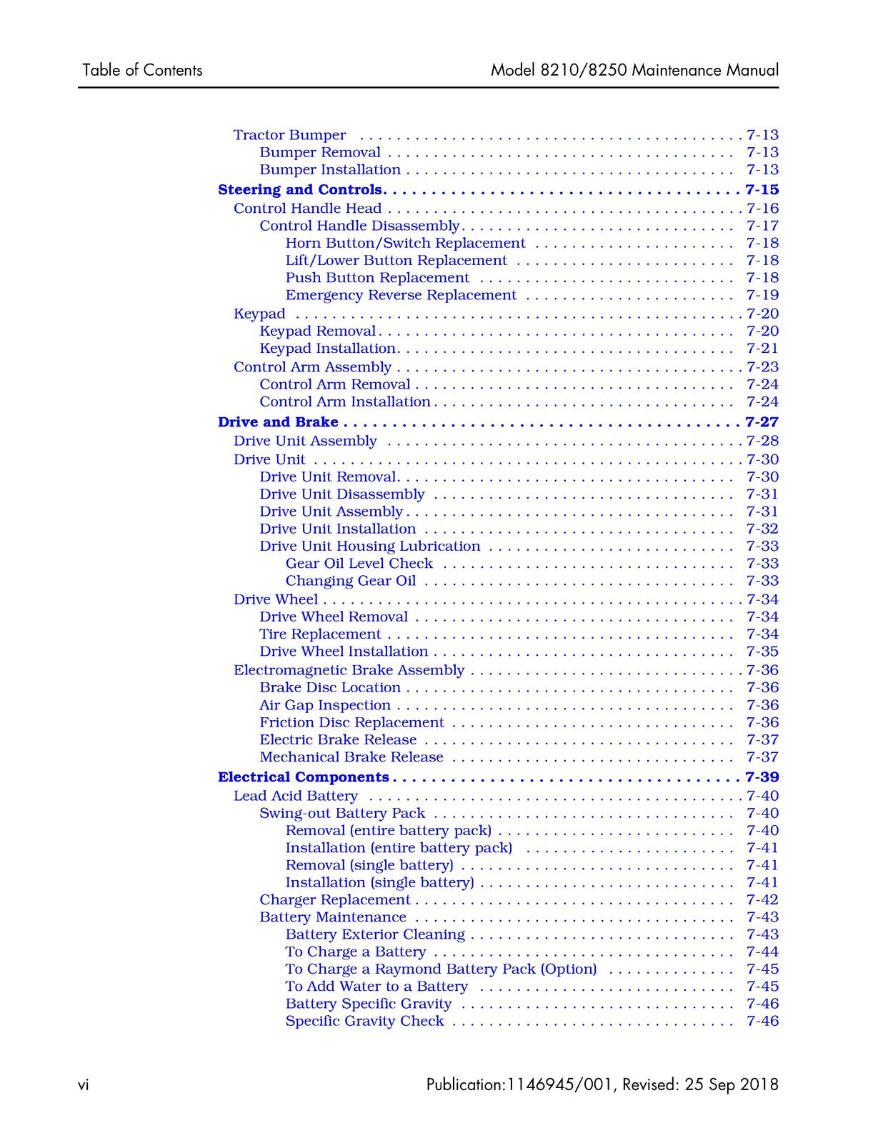 RAYMOND 8210 8250 Pallet Truck Maintenance Manual 2018, BOUND, COVERS, FOLDOUTS