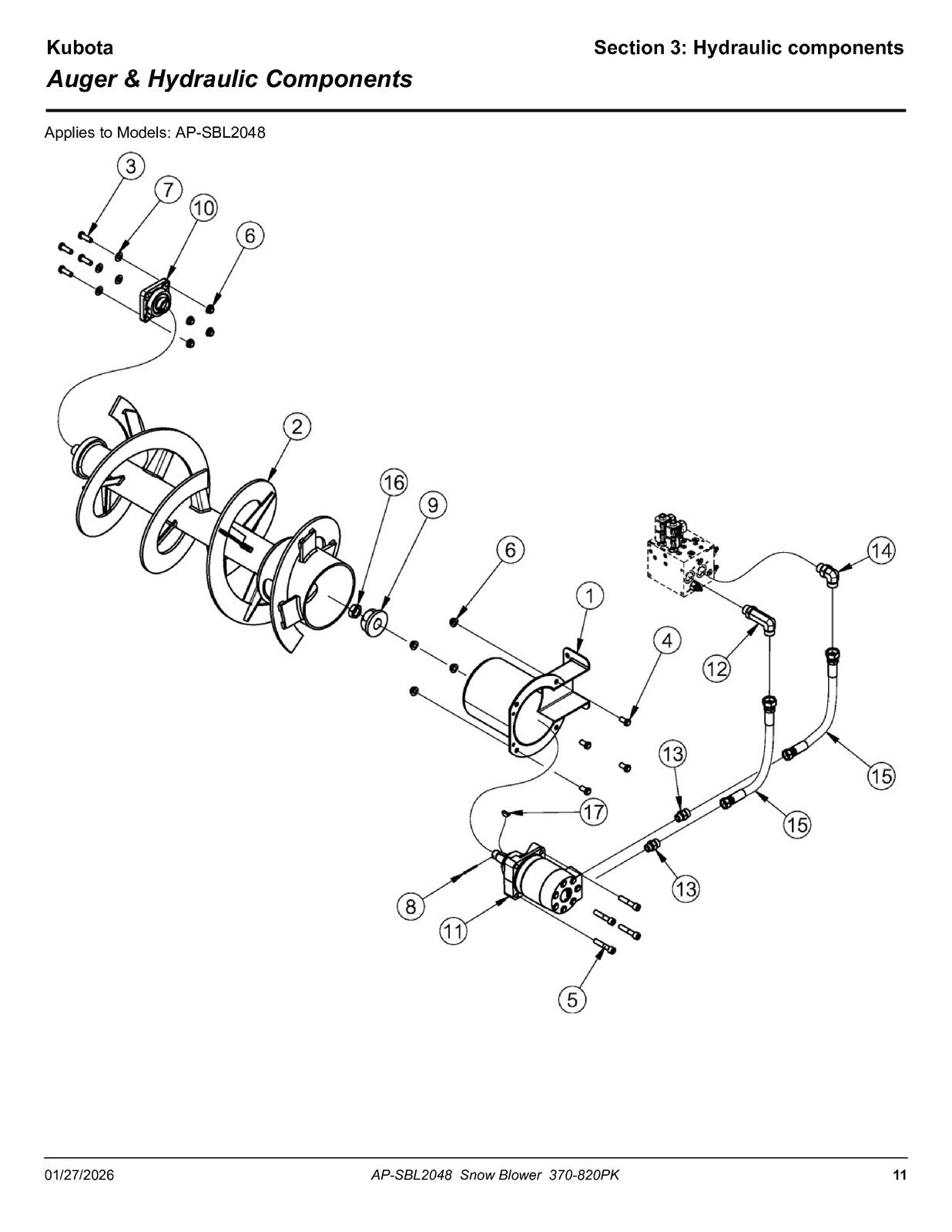 LAND PRIDE SBL20 Series Snow Blowers Parts Manual 2026 - WIRE BOUND - COVERS