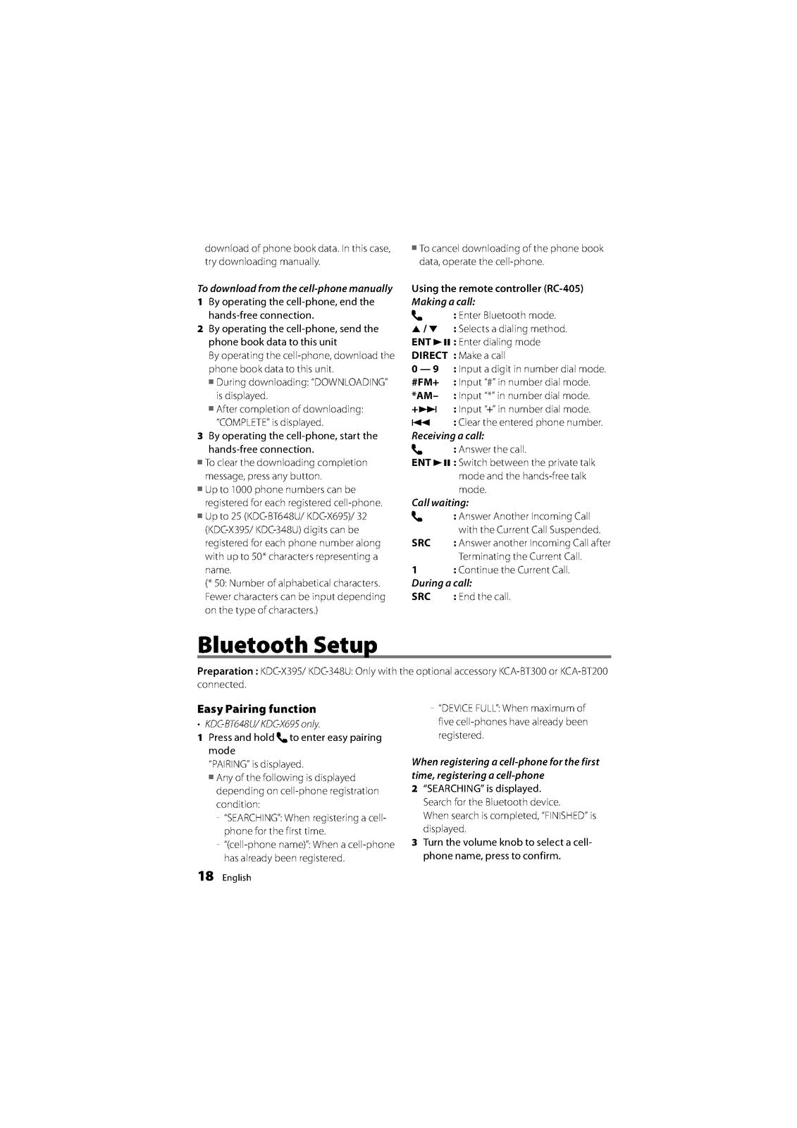 KENWOOD KDC-BT648U KDC-X695 395 KDC-348U CD Instruction Manual 2010 - WIRE BOUND