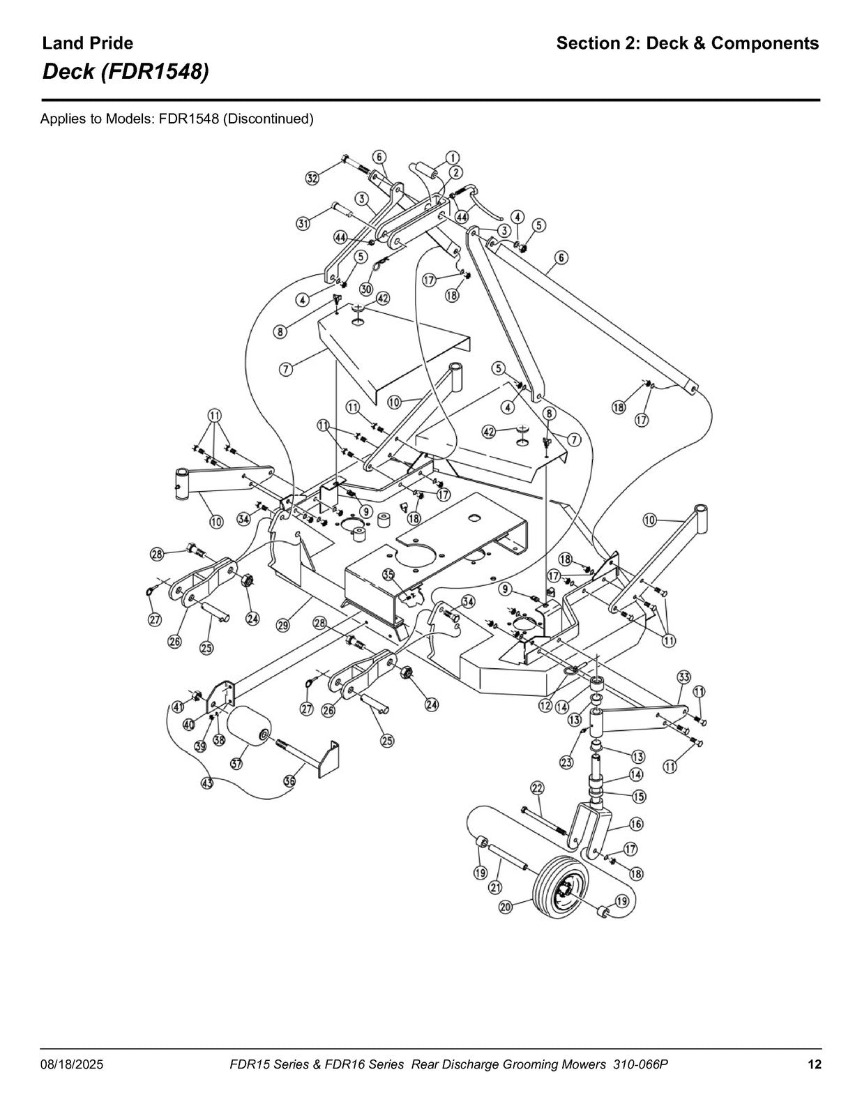 LAND PRIDE FDR15 FDR16 Series Grooming Mowers Parts Manual 2025 - WIRE BOUND