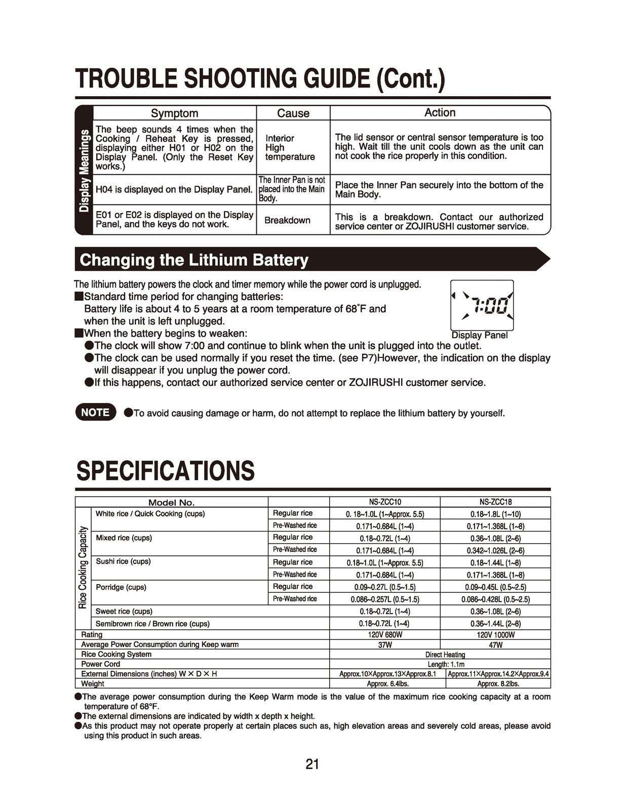 ZOJIRUSHI NS-ZCC10 18 Neuro Fuzzy Micom Rice Operating Instructions Manual