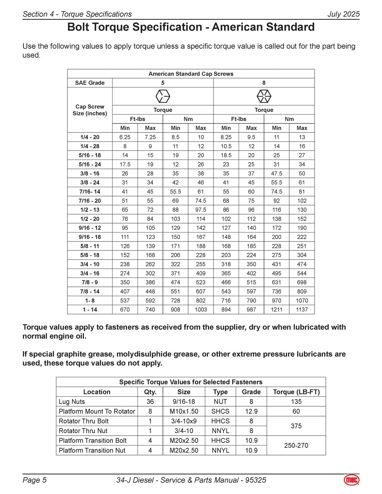 MEC 34-J Diesel Aerial Work Platform Service  Parts Manual - WIRE BOUND