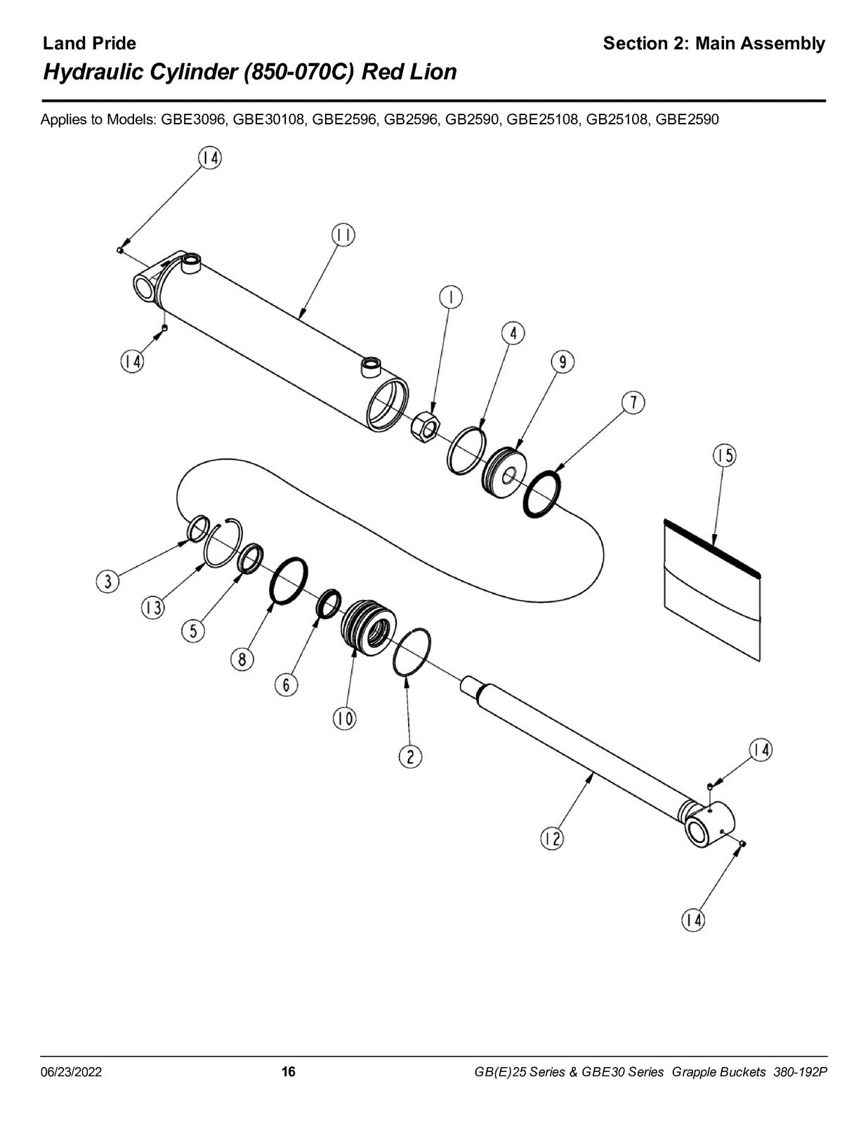 LAND PRIDE GB2596 Series Grapple Buckets Parts Manual 2022 - WIRE BOUND - COVERS