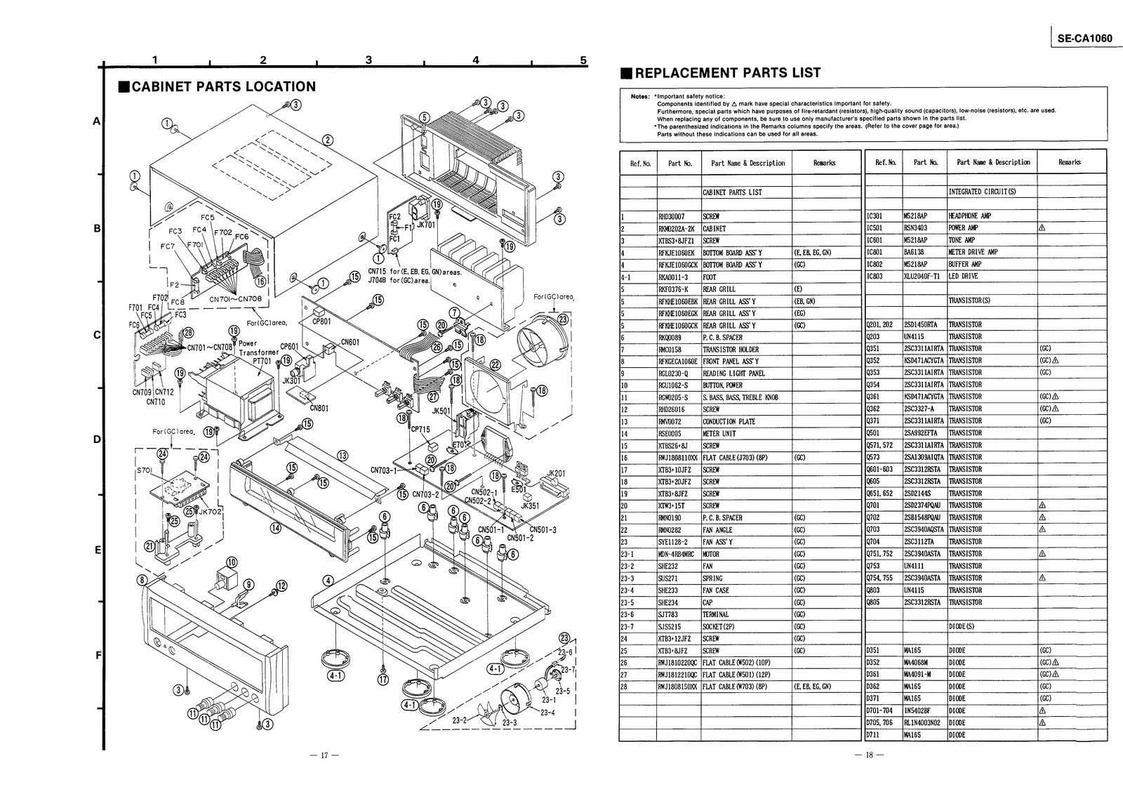 TECHNICS SE-CA1060 Stereo Amplifier Service Manual - WIRE BOUND - TOUGH COVERS