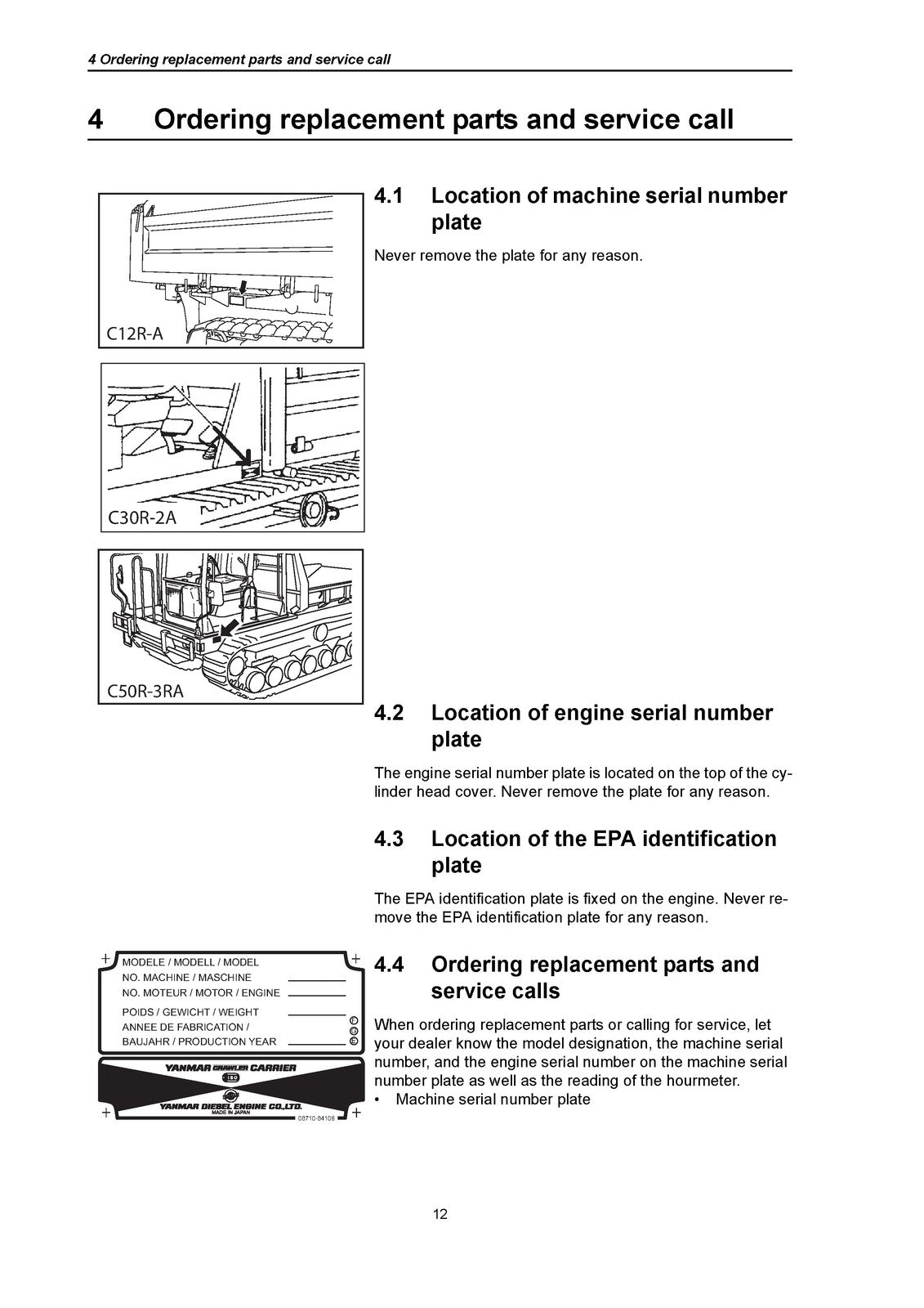 YANMAR C12R-A C30R-2A C50R-3B Operation Maintenance Manual - WIRE BOUND - COVERS