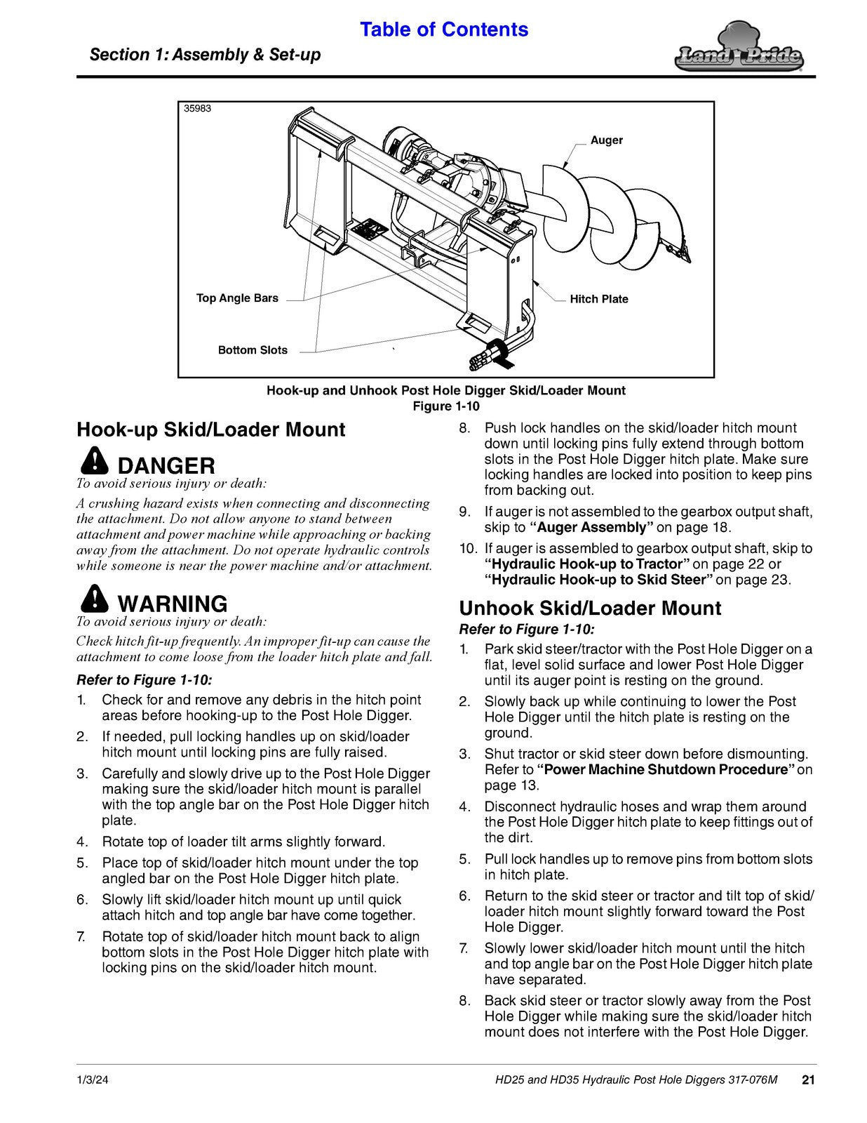LAND PRIDE HD25 Series Post Hole Diggers Operators Manual - WIRE BOUND - COVERS