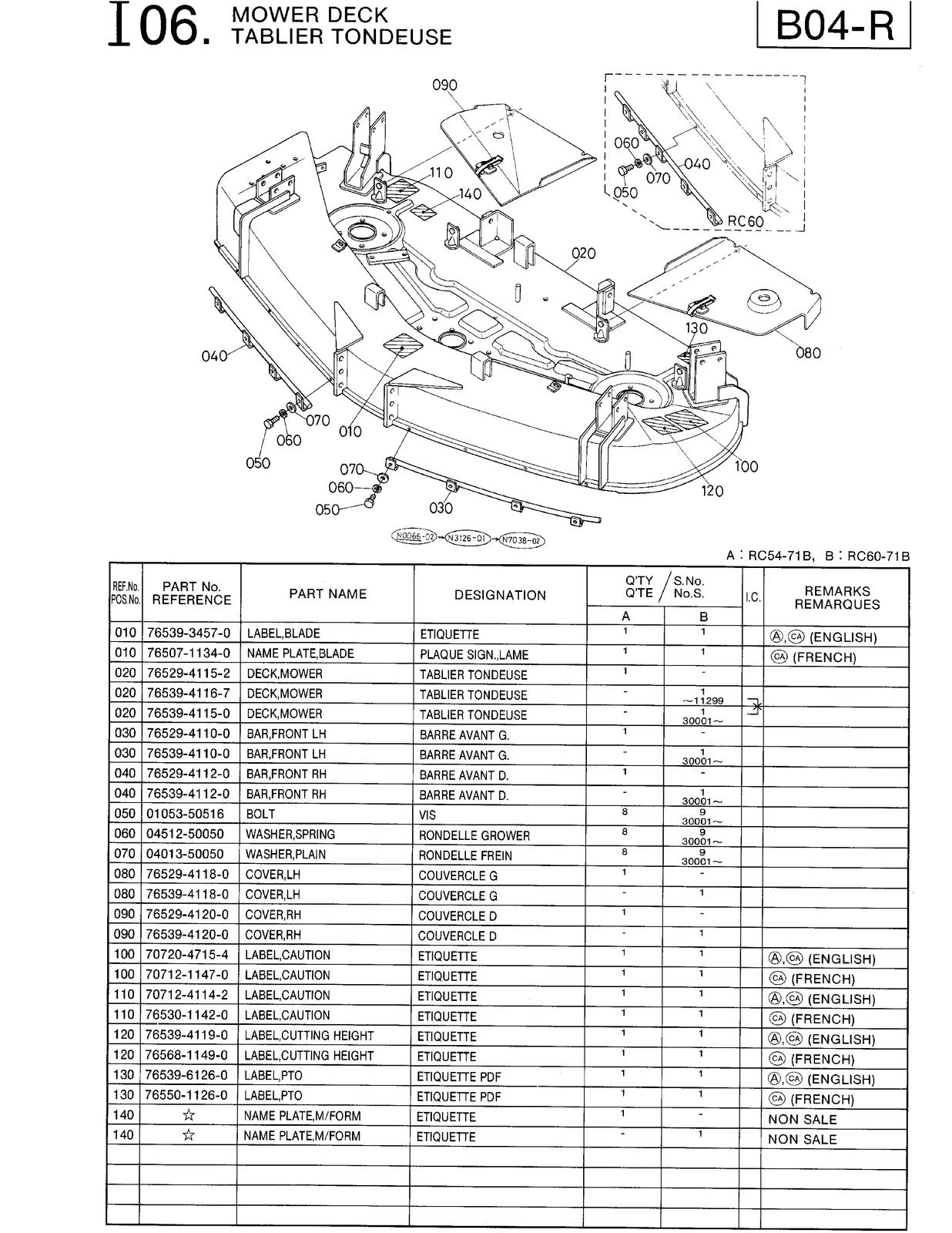 KUBOTA RC54-71B Mower Deck Parts Manual - STEEL WIRE BOUND - PROTECTIVE COVERS