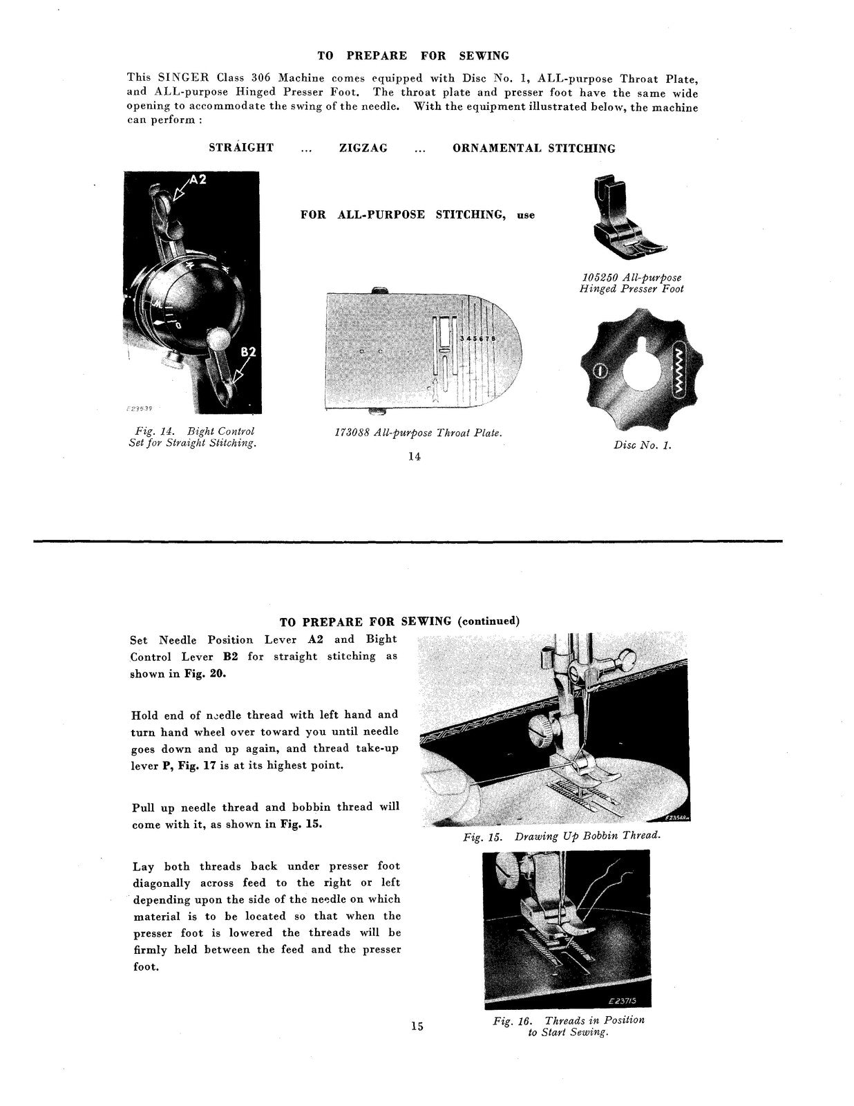 SINGER 306K 306W Sewing Machine Manual - STEEL WIRE BOUND - TOUGH COVERS