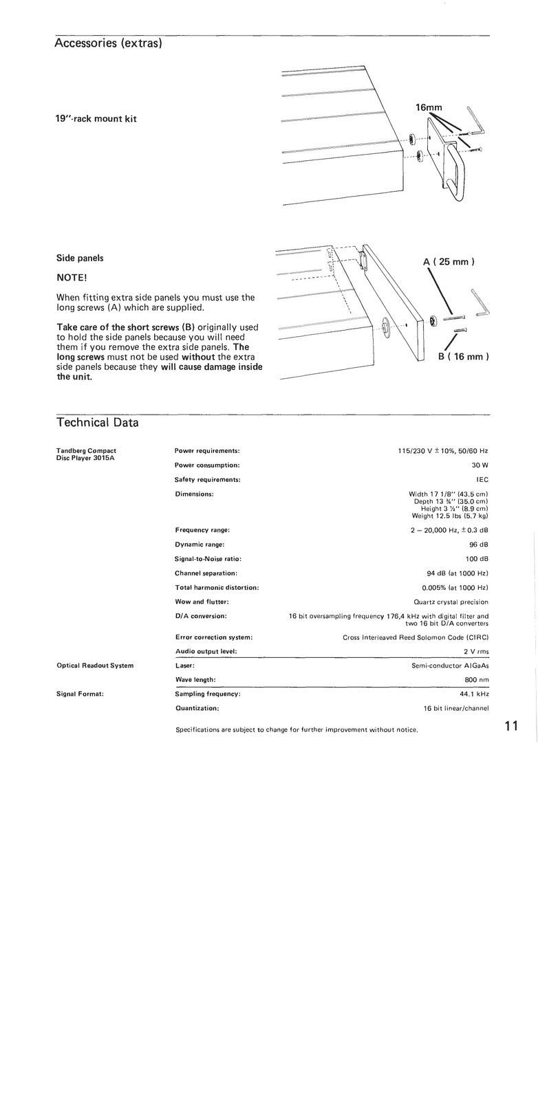 TANDBERG TCP 3015A CD Player Operating Instructions Manual - WIRE BOUND - COVERS