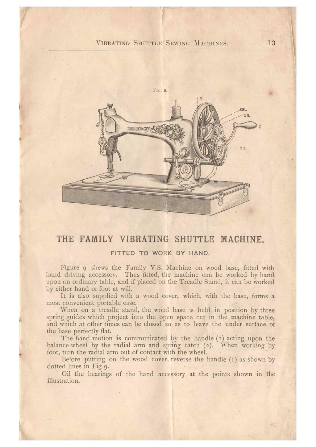 SINGER Fiddlebase from 1891 Sewing Machine Instruction Manual - WIRE BOUND