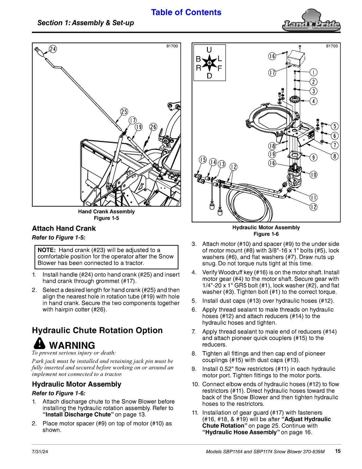 LAND PRIDE SBP11 Series Snow Blowers Operators Manual - WIRE BOUND - COVERS