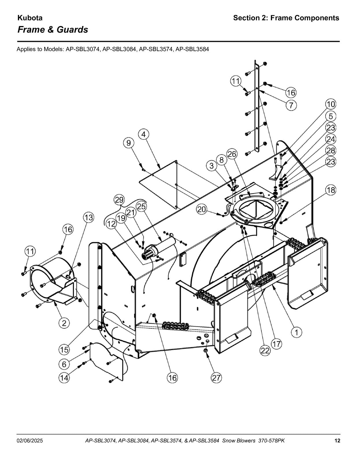 LAND PRIDE SBL30 SBL35 Series Snow Blowers Parts Manual 2025 - WIRE BOUND