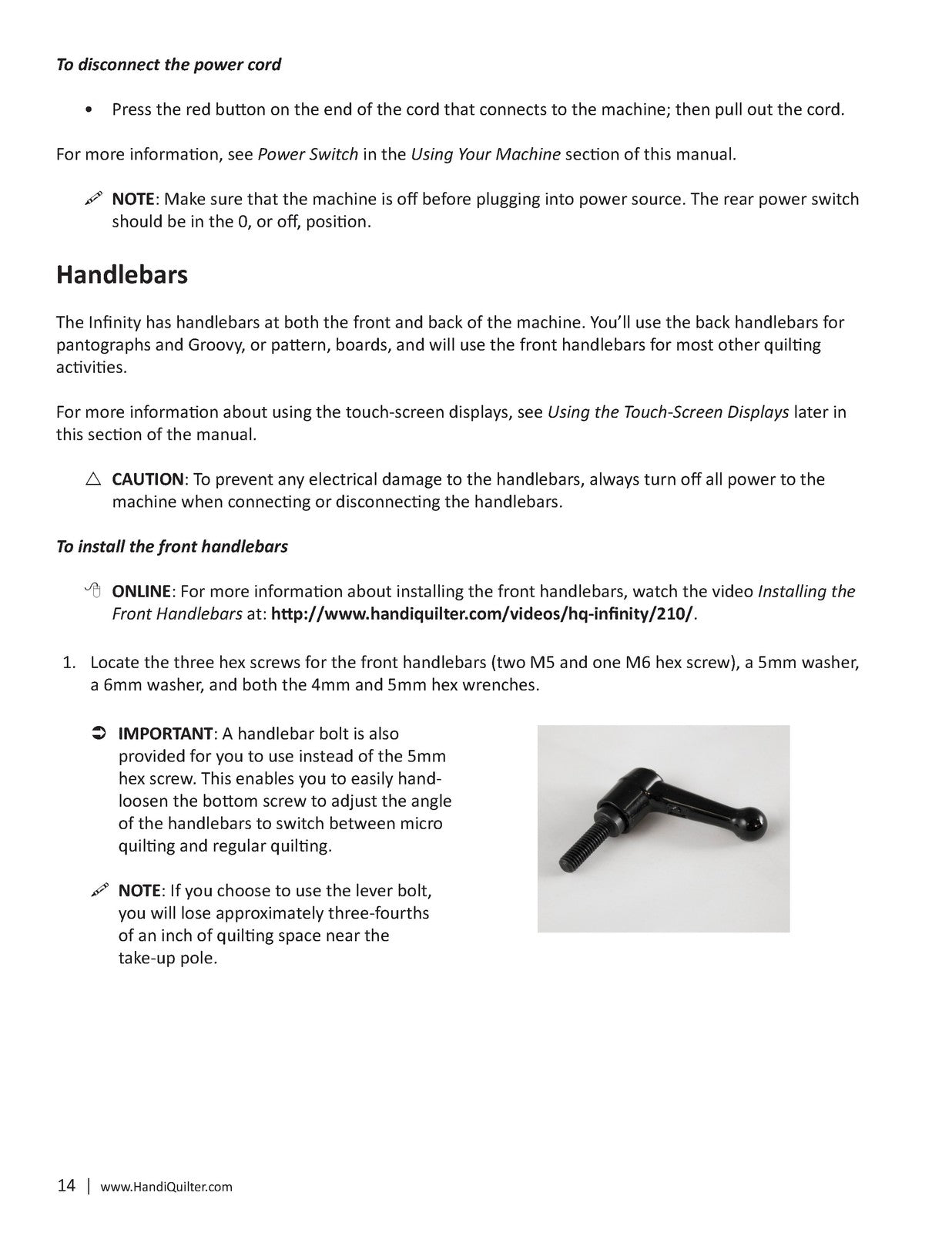 HANDI QUILTER Infinity 26-Inch Longarm User Manual 2015 - WIRE BOUND - COVERS