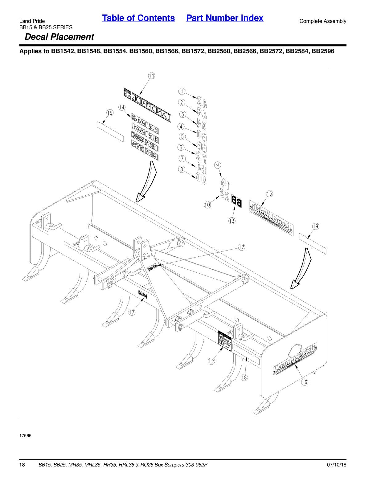 LAND PRIDE BB15 Series Box Scrapers Parts Manual 2019 - WIRE BOUND - COVERS