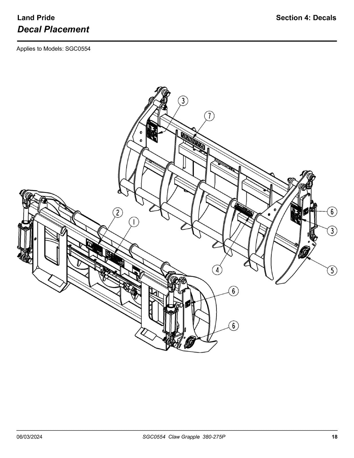 LAND PRIDE SGC0554 Claw Grapples Parts Manual 2024 - WIRE BOUND - TOUGH COVERS