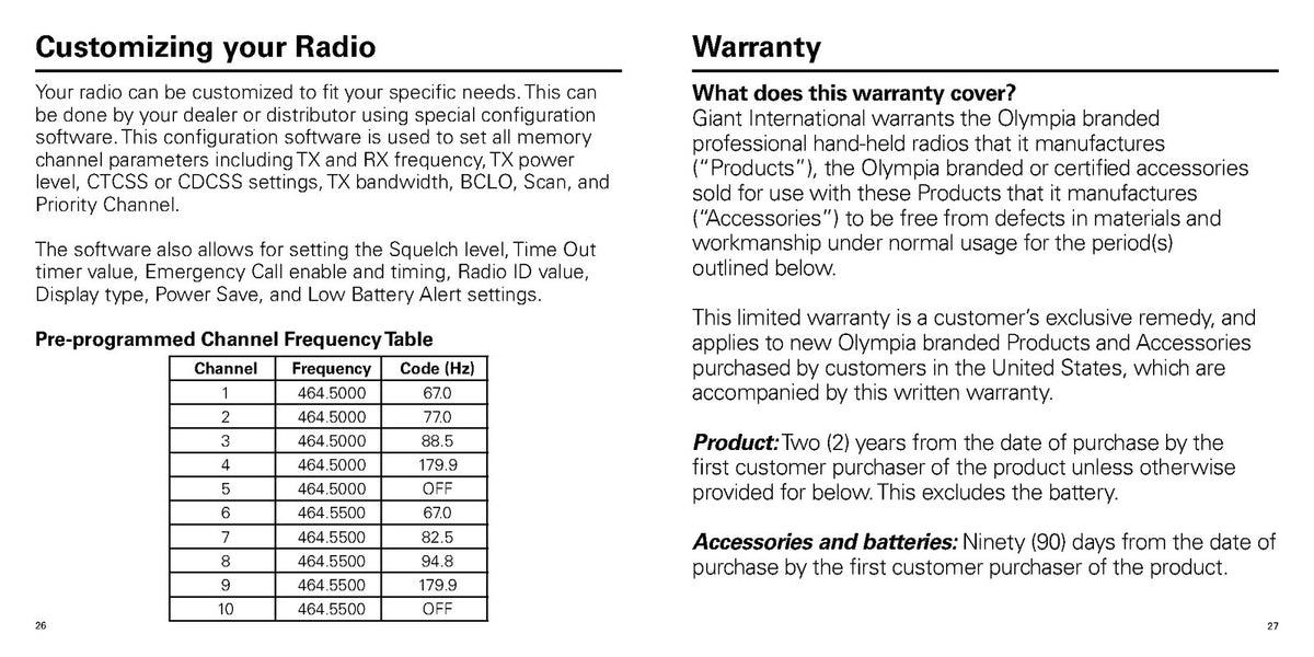 OLYMPIA P324 UHF FM 2-Way Radio User Guide Manual - WIRE BOUND - TOUGH COVERS