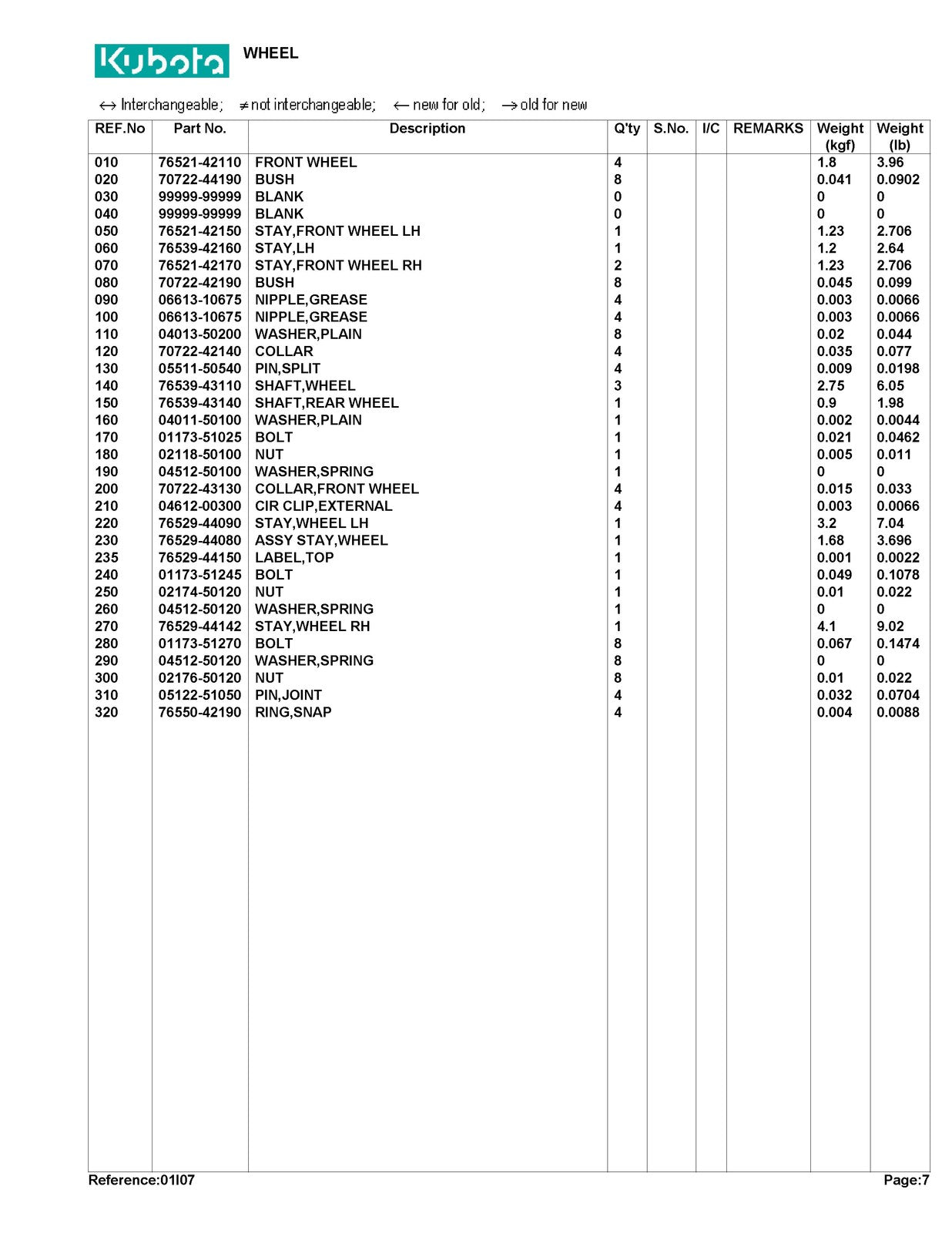 KUBOTA RC54-71B Parts Manual - STEEL WIRE BOUND - PROTECTIVE COVERS