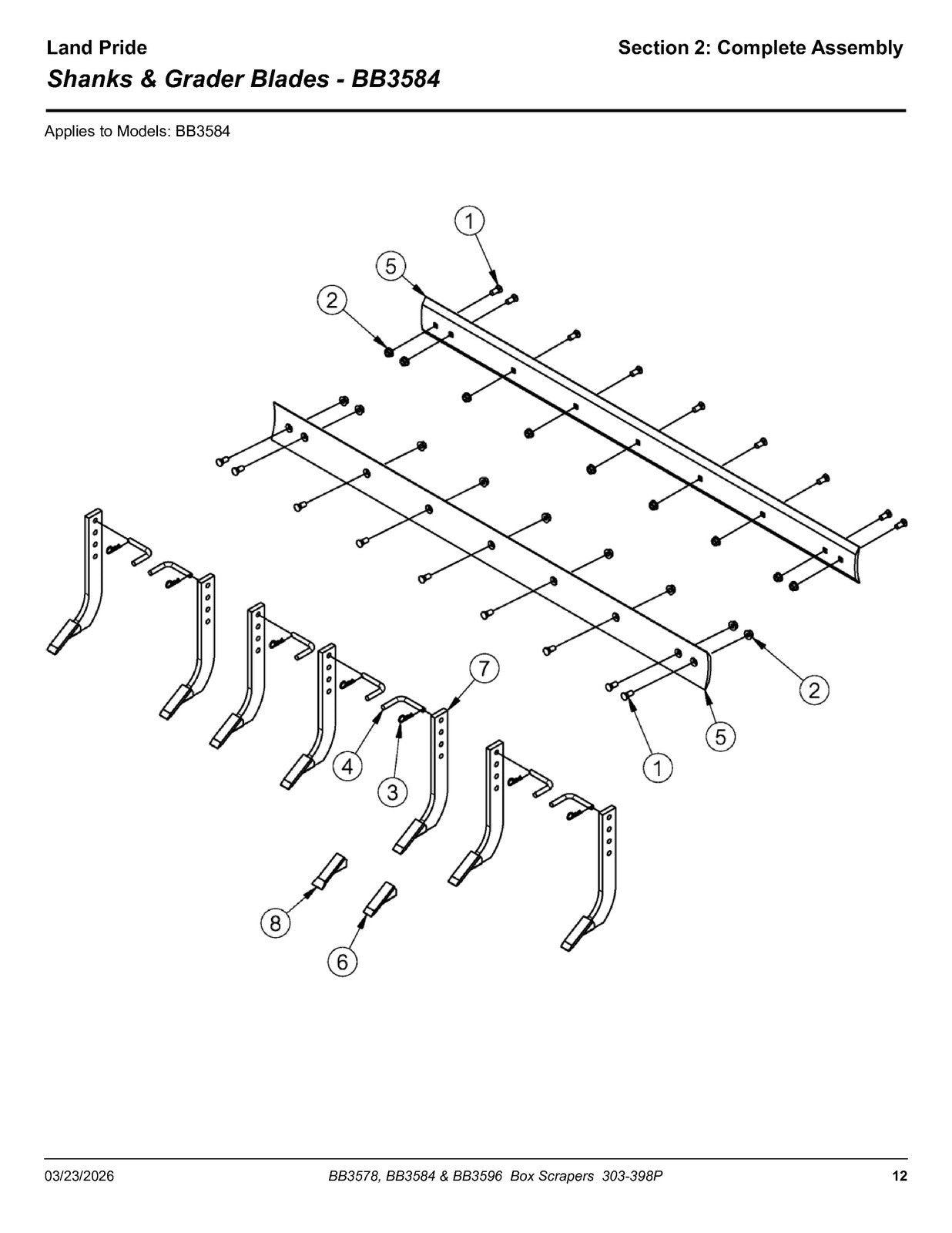 LAND PRIDE BB35 Series Box Scrapers Parts Manual 2026 - WIRE BOUND - COVERS