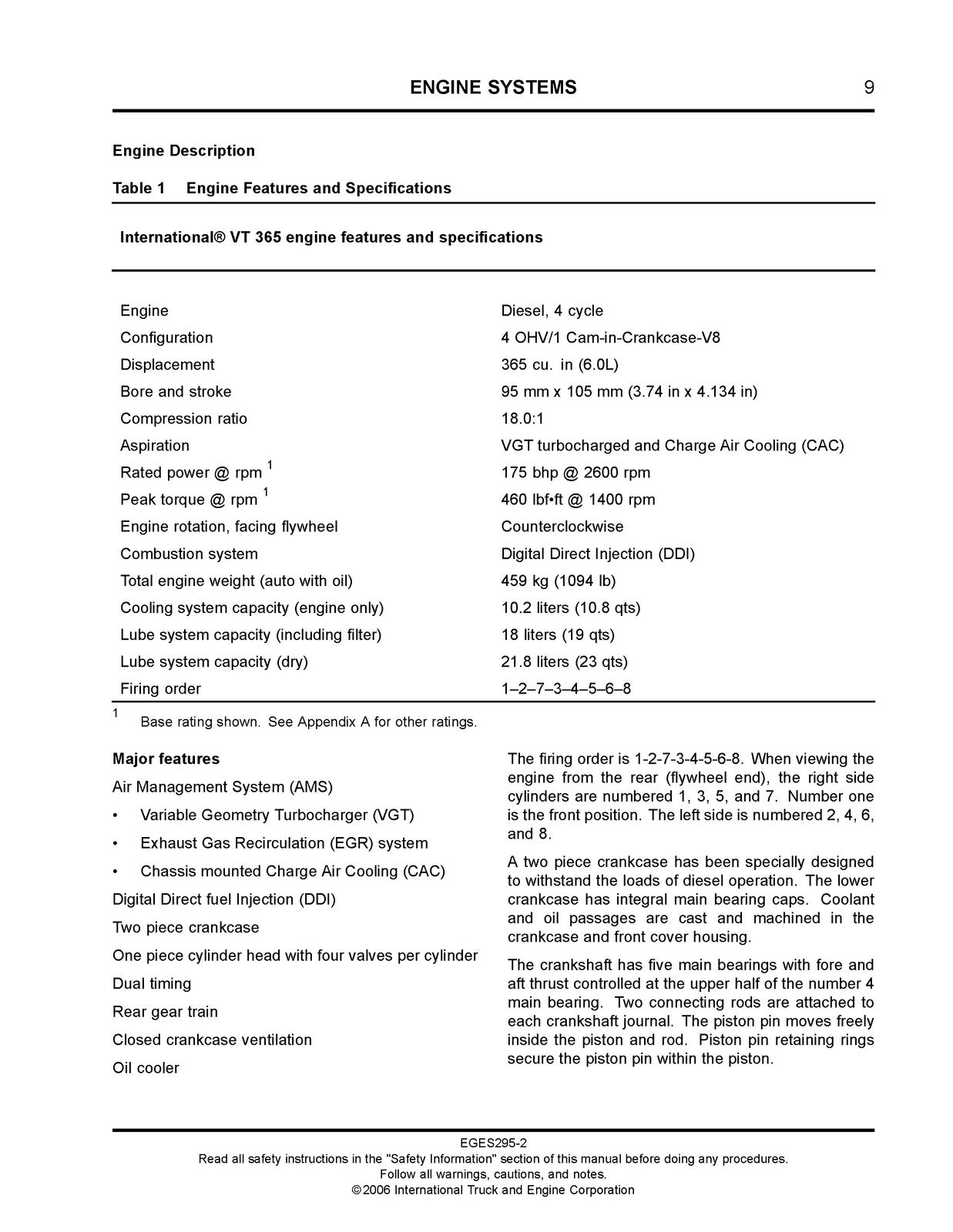 INTERNATIONAL VT 365 Diesel Engine Service Manual - WIRE BOUND - TOUGH COVERS