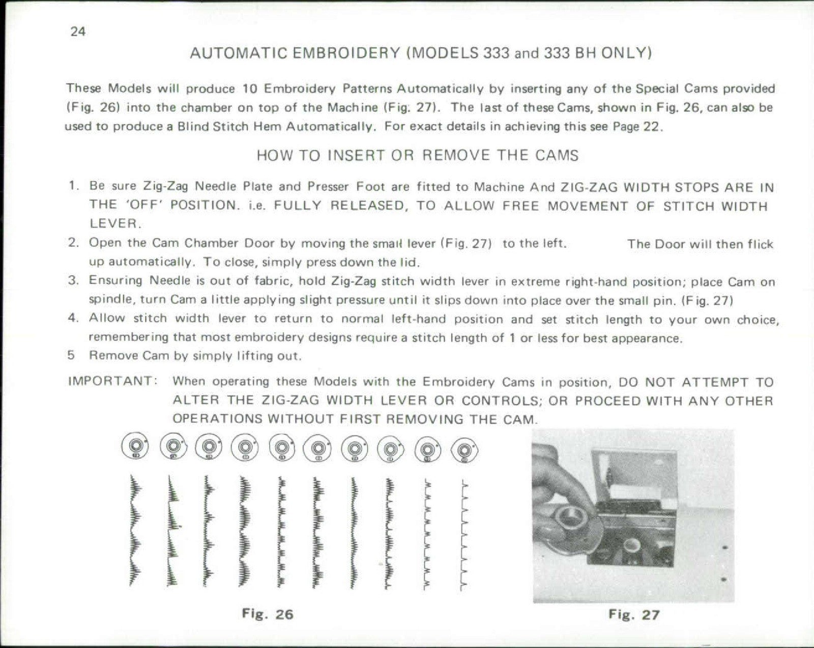 ALFA 233 233BH 236BH 333 333BH 336BH Sewing Machine Owners Manual - WIRE BOUND