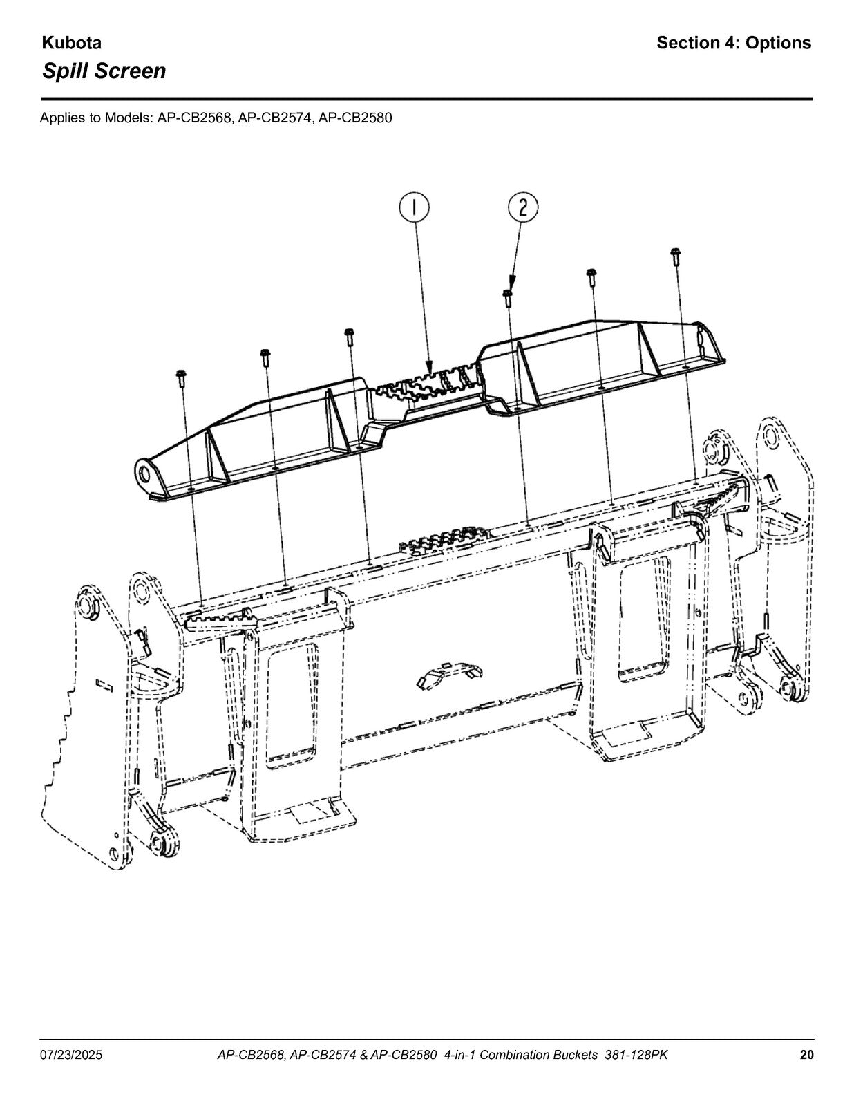 LAND PRIDE CB25 Series Combination Buckets Parts Manual 2025 - WIRE BOUND