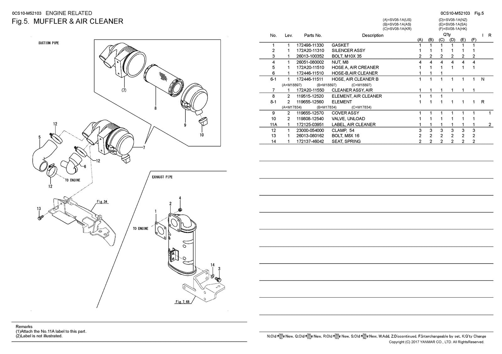 YANMAR SV08-1A Excavator Parts Catalog Manual 2017 - WIRE BOUND - TOUGH COVERS