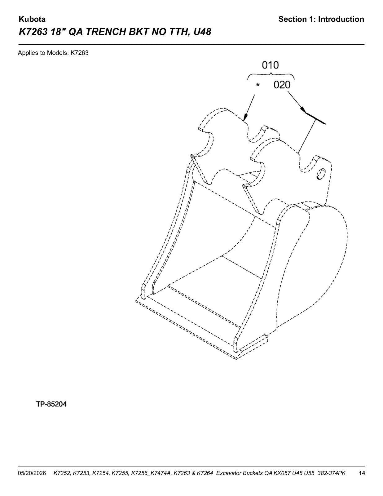 LAND PRIDE K72XX U48 K-series Excavator Buckets Parts Manual 2026 - WIRE BOUND