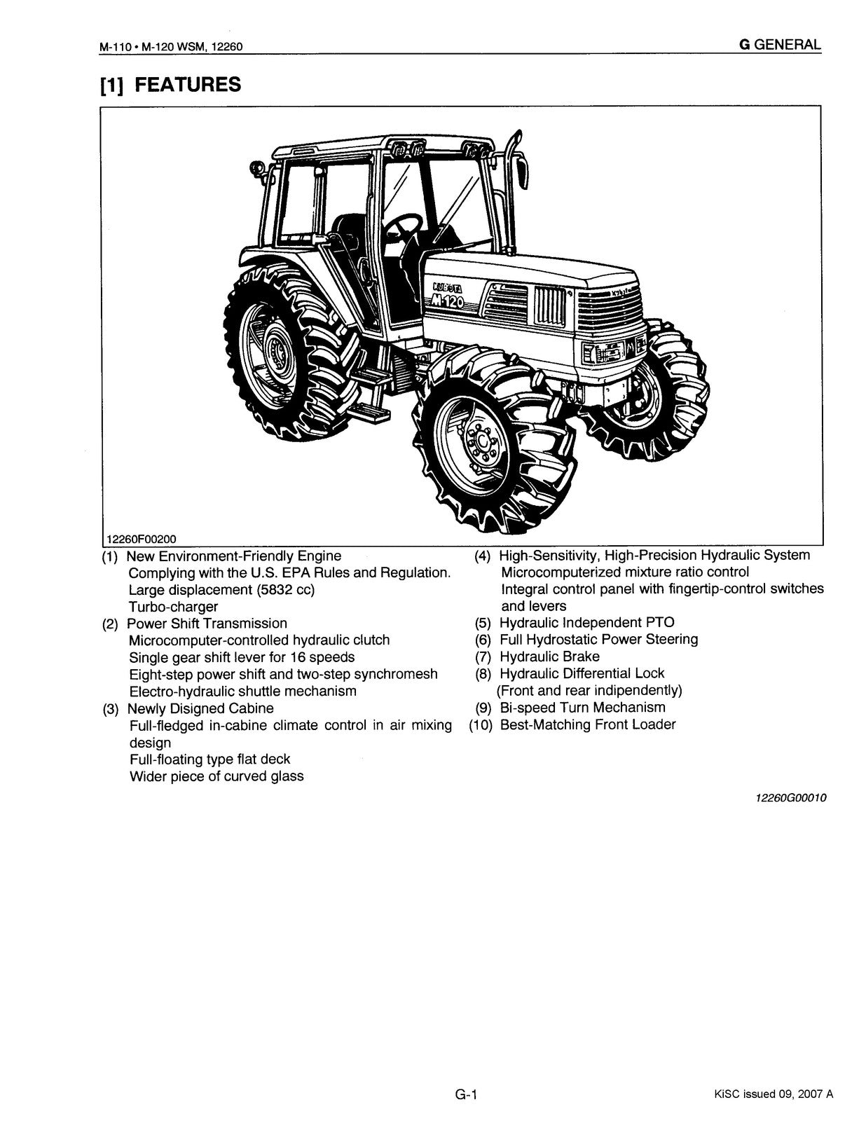 KUBOTA M-110 M-120 Tractor Workshop Manual - BOUND - COVERS - XL FOLDOUT PAGES