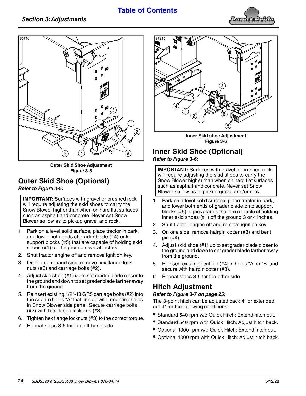 LAND PRIDE SBD3596 Series Snow Blowers Operators Manual - WIRE BOUND - COVERS