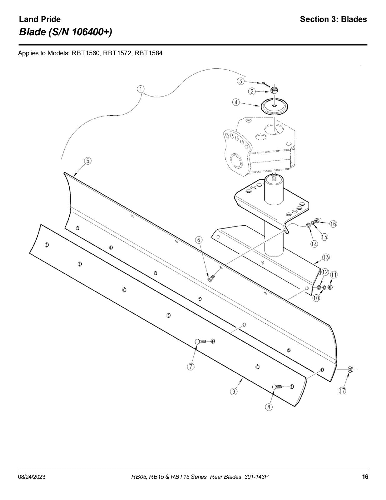 LAND PRIDE RB05 Series Rear Blades Parts Manual 2023 - WIRE BOUND - TOUGH COVERS