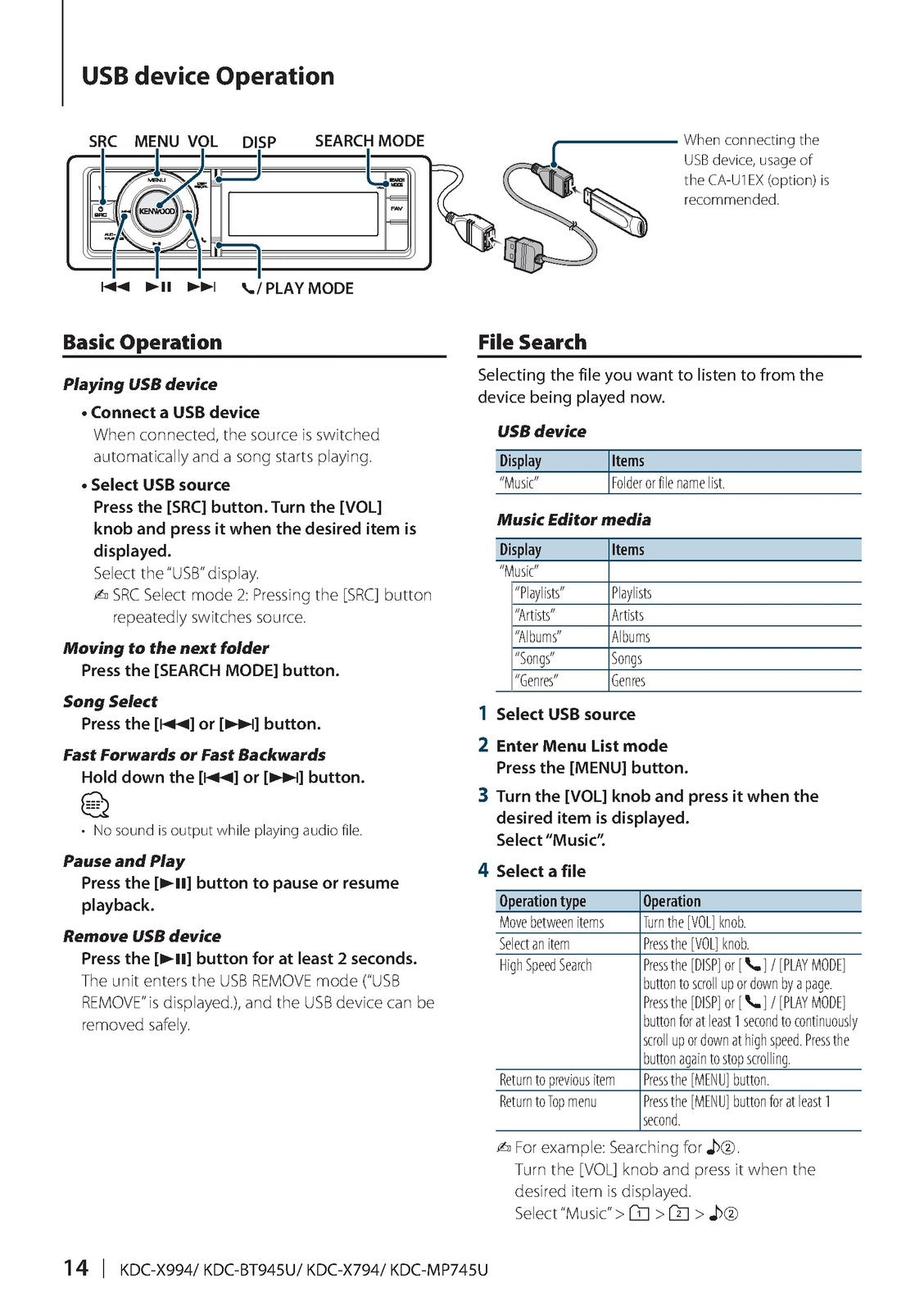 KENWOOD KDC-X994 KDC-BT945U KDC-X794 KDC-MP745U Instruction Manual - WIRE BOUND