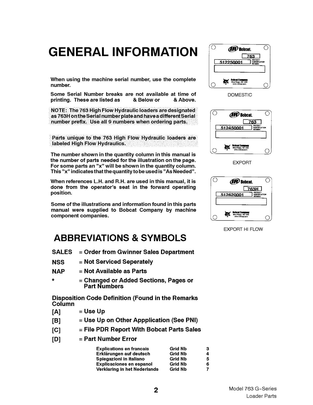 BOBCAT 763 G-Series Parts Manual SN 512250001 512450001 512620001 Up - BOUND