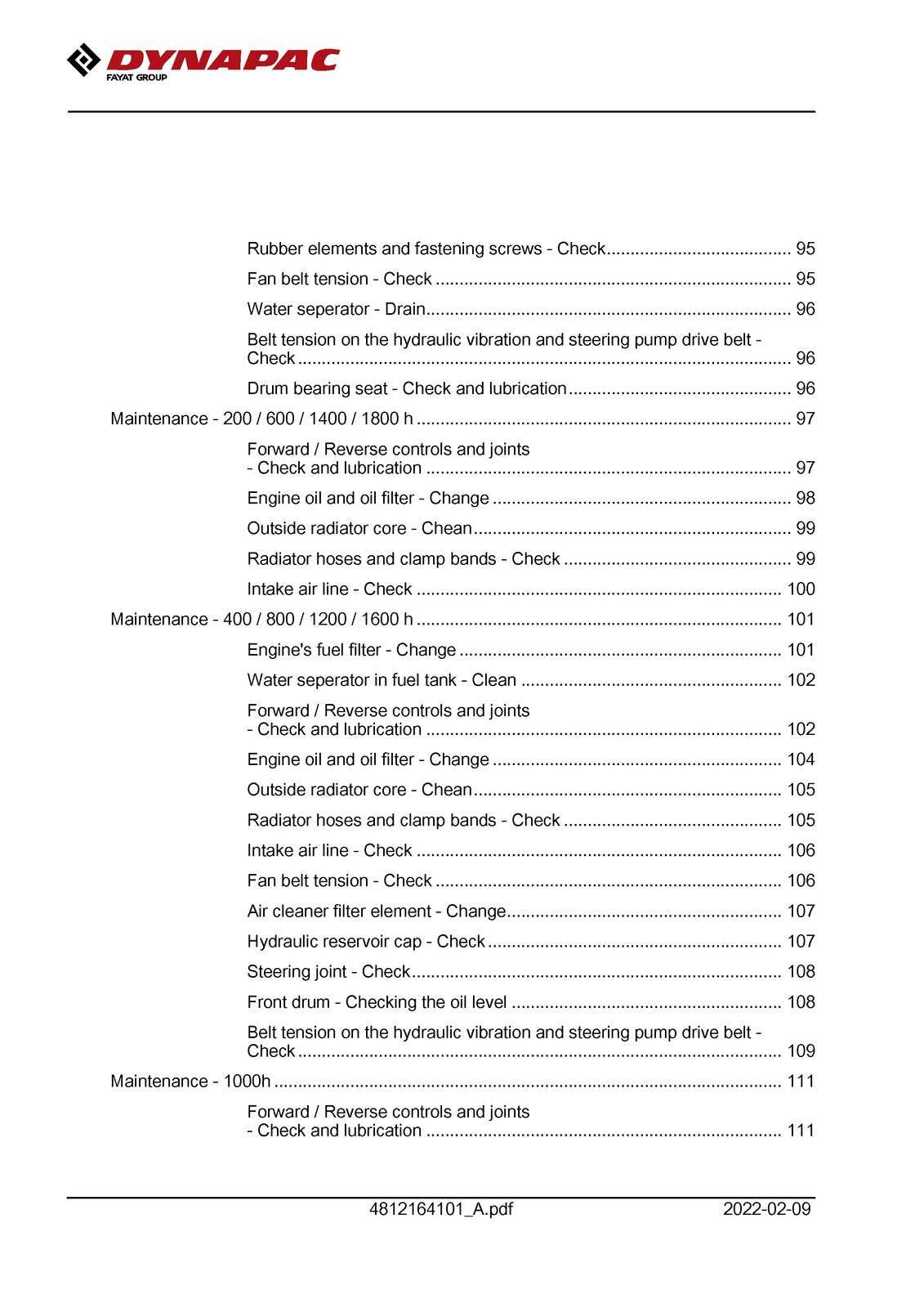 DYNAPAC CC950 Vibratory Roller Operating And Maintenance Manual - WIRE BOUND