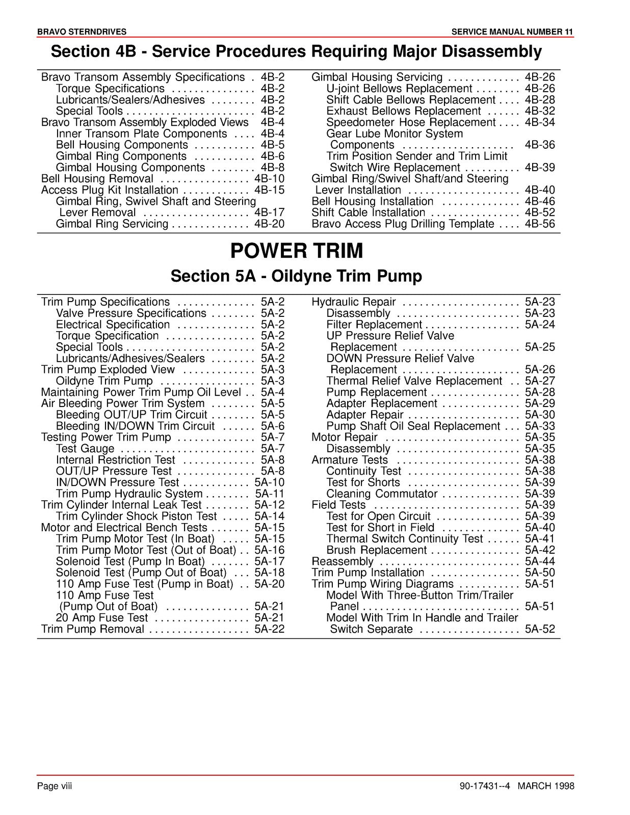 MERCURY MERCRUISER Bravo One Two Three Sterndrives Service Manual 1998 - BOUND