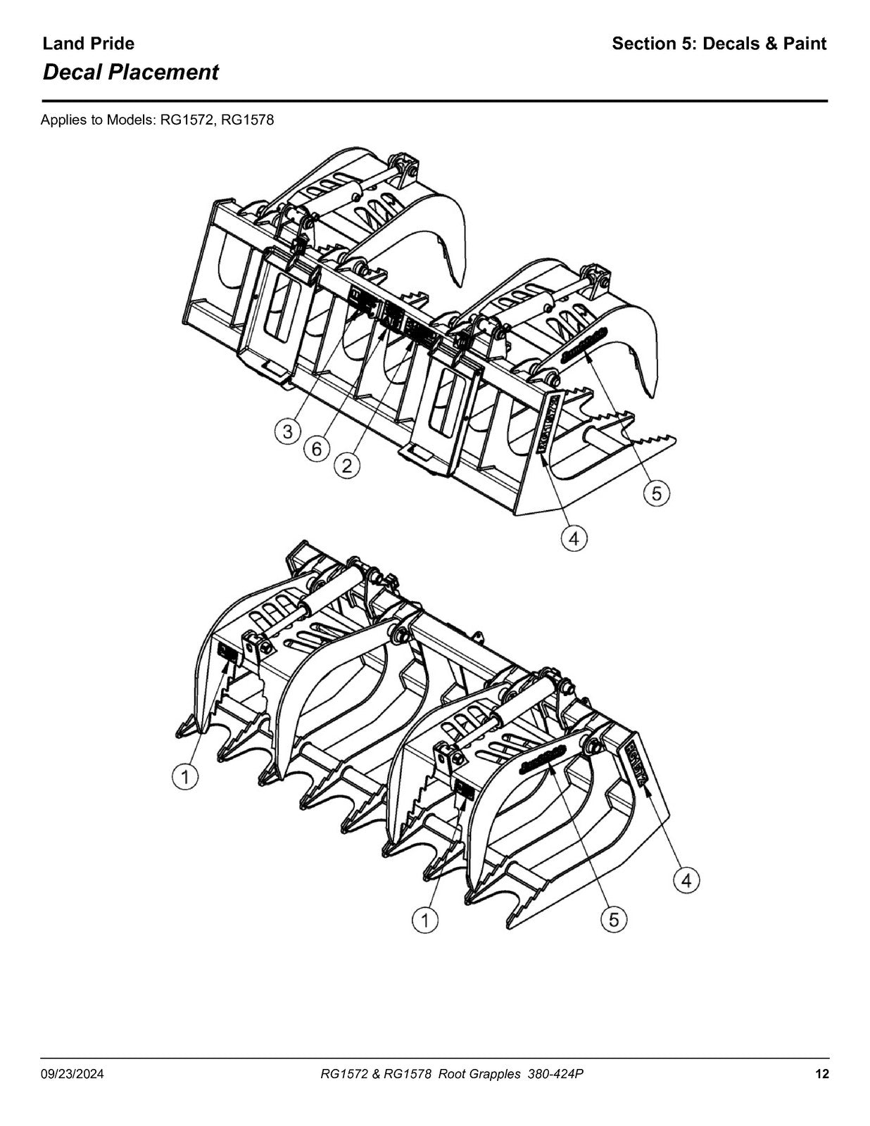 LAND PRIDE RG15 Series Root Grapples Parts Manual 2024 - WIRE BOUND - COVERS